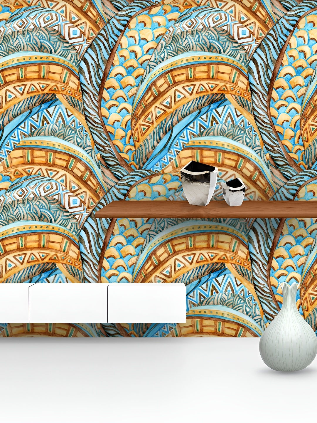 

ArtzFolio Blue & Brown Geometric Printed Self Adhesive Waterproof Wallpaper