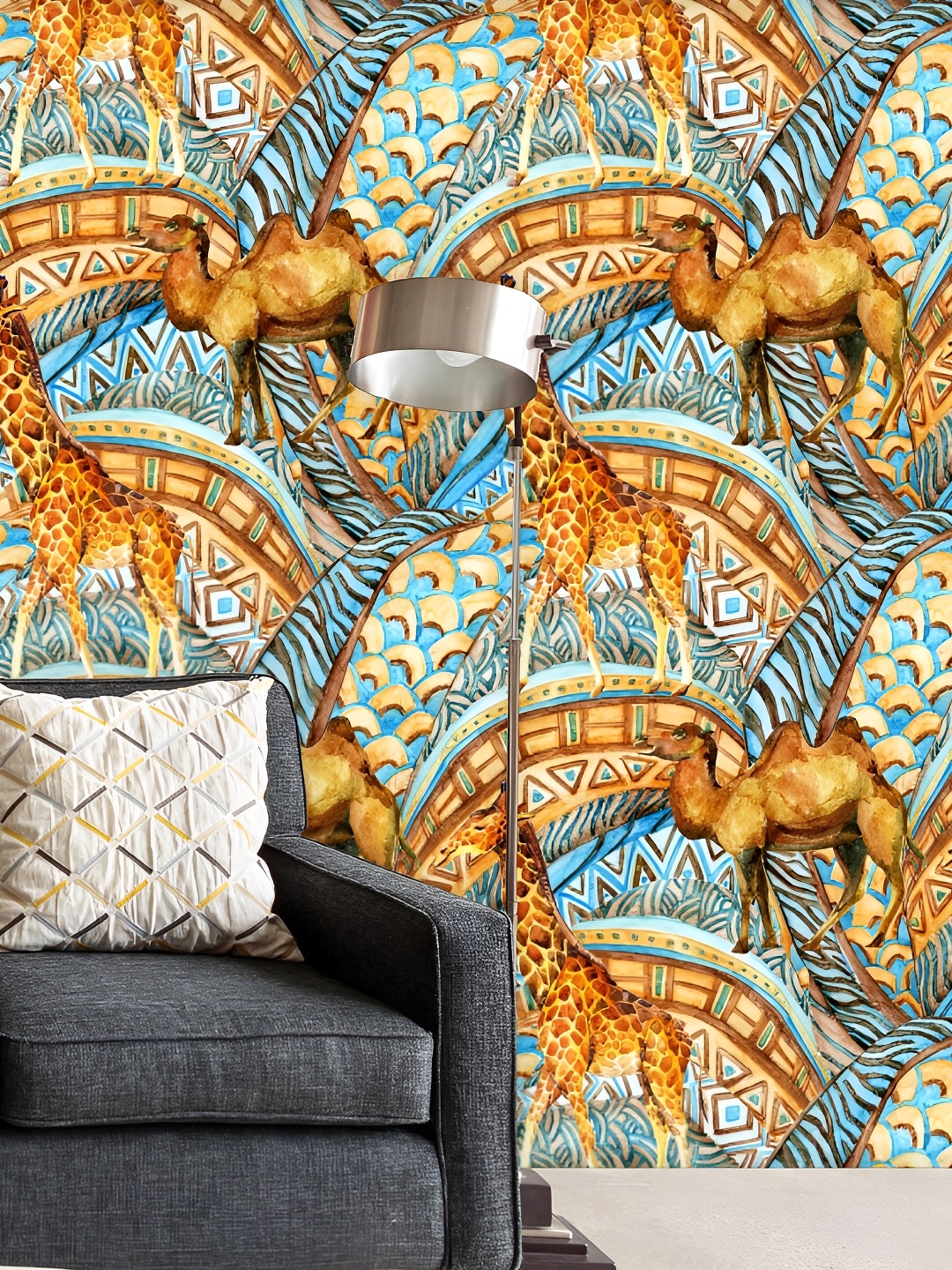 

ArtzFolio Orange Blue Camel Printed Self-Adhesive Water-Resistant Peel & Stick Wallpaper