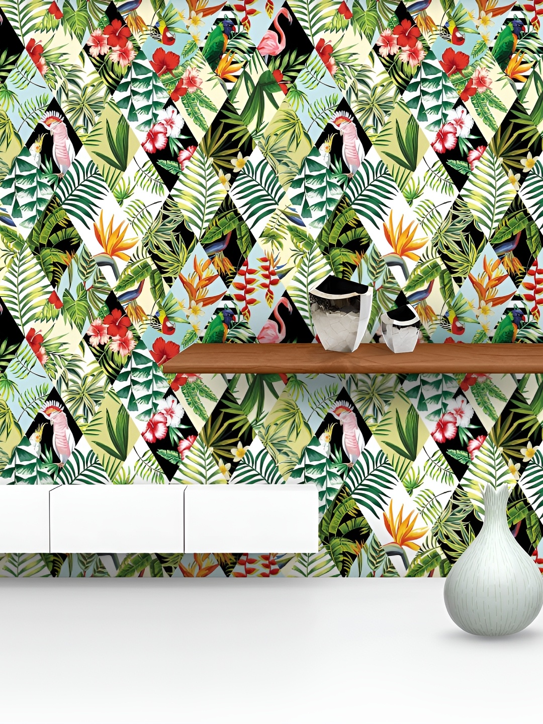 

ArtzFolio Green & White Floral and Botanical Self-Adhesive Peel & Stick Wallpaper