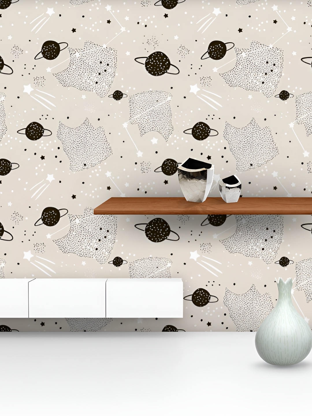 

ArtzFolio Beige & Black Space-Printed Self-Adhesive Peel & Stick Laminated Wallpaper