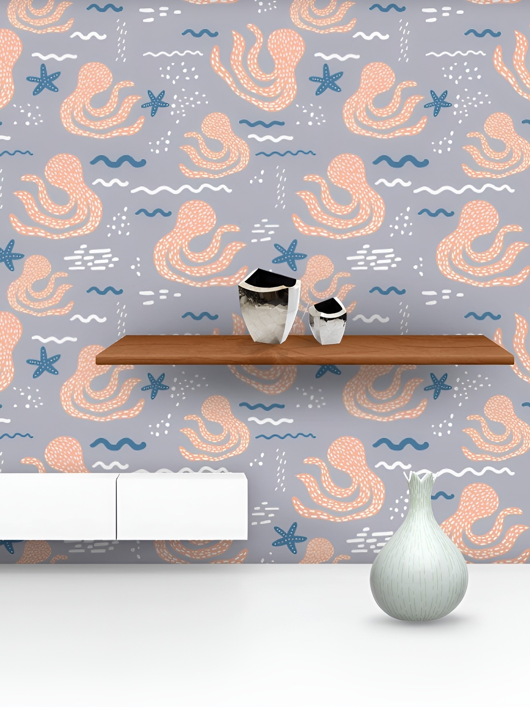 

ArtzFolio Grey & Orange-colored Printed Self-Adhesive Water-Resistant Wallpaper
