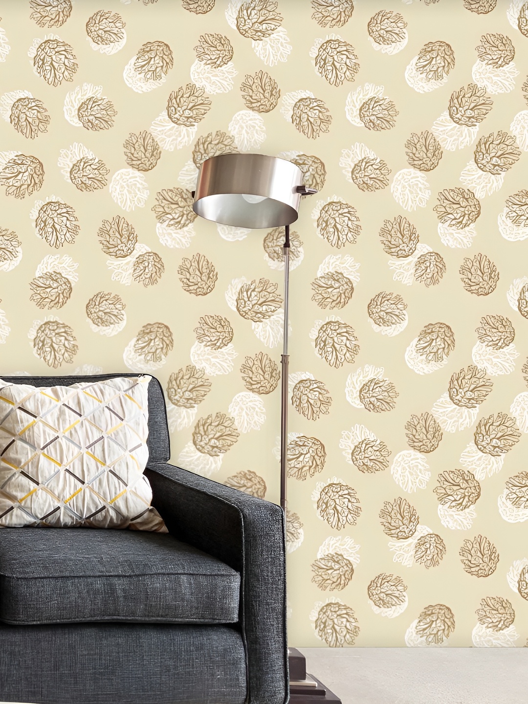 

ArtzFolio Cream-Coloured & Brown Printed Self Adhesive Peel & Stick Wallpaper