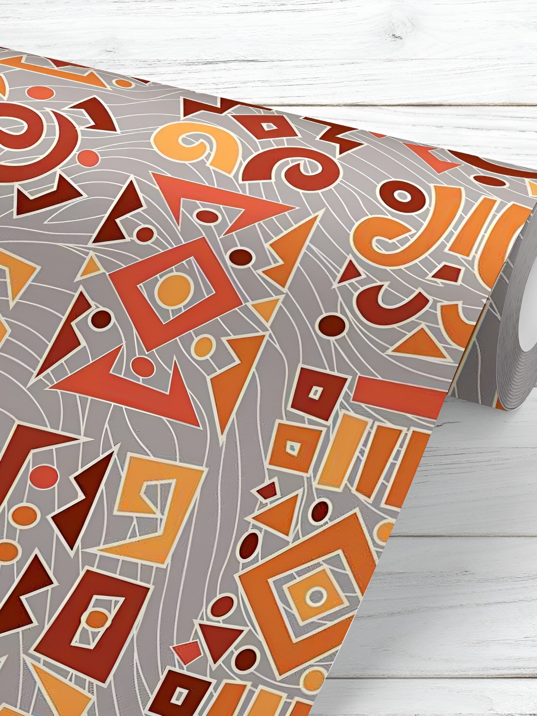 

ArtzFolio Grey & Orange Printed Self-Adhesive Peel & Stick Wallpaper