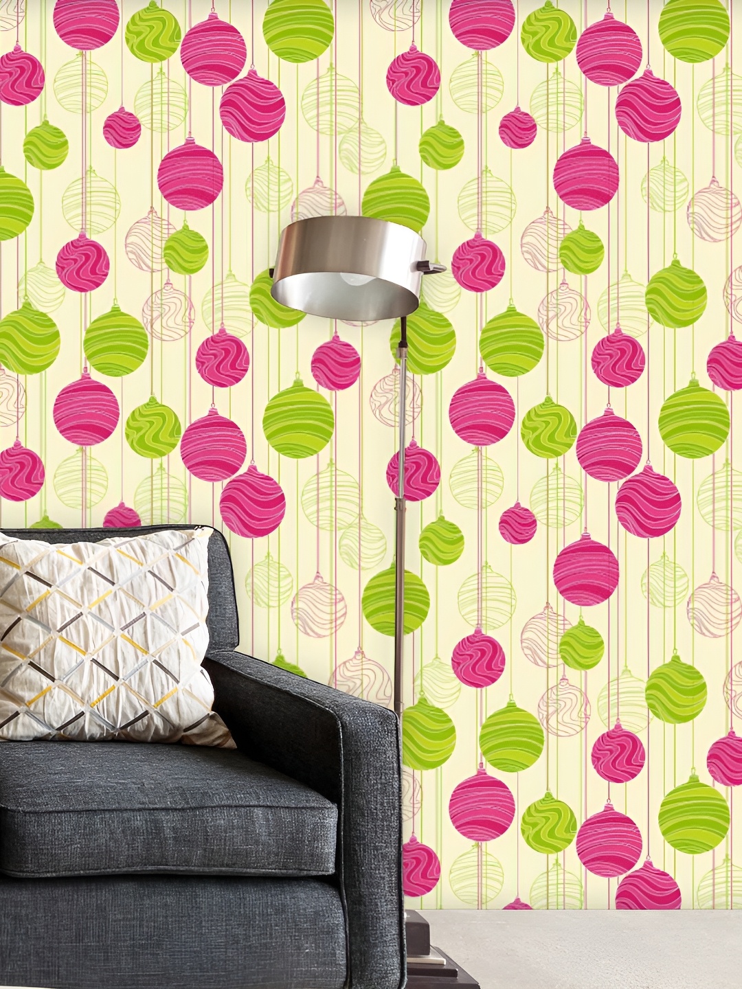 

ArtzFolio Green & Cream Christmas Decoration Balls Printed Peel & Stick Wall Decal