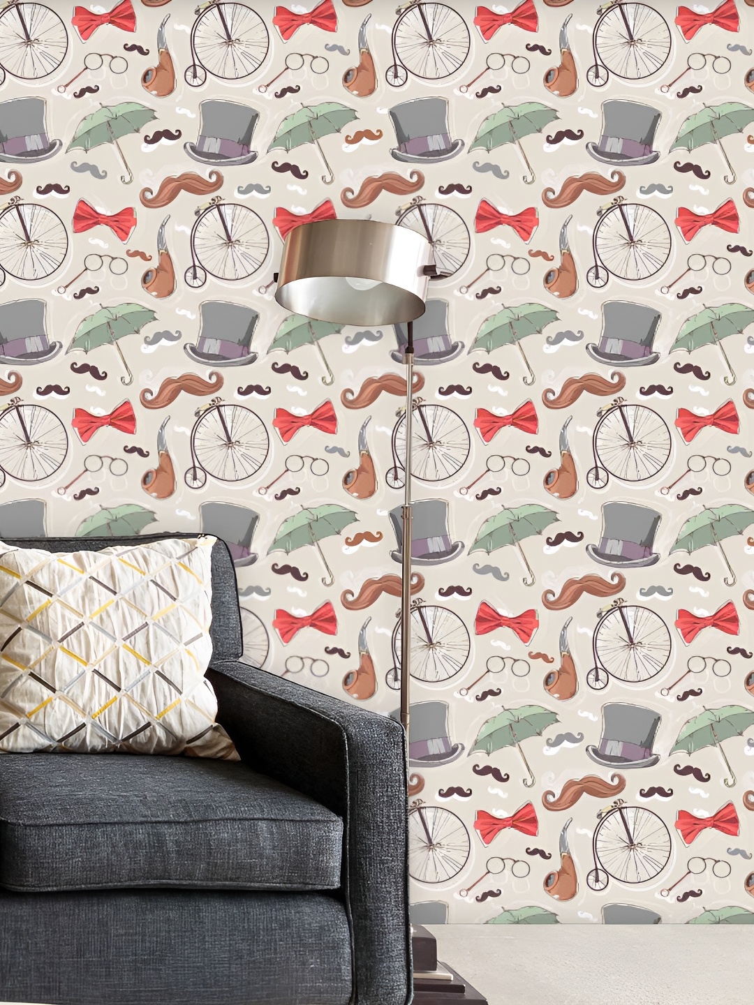 

ArtzFolio Beige & Red Printed Peel & Stick Wallpaper