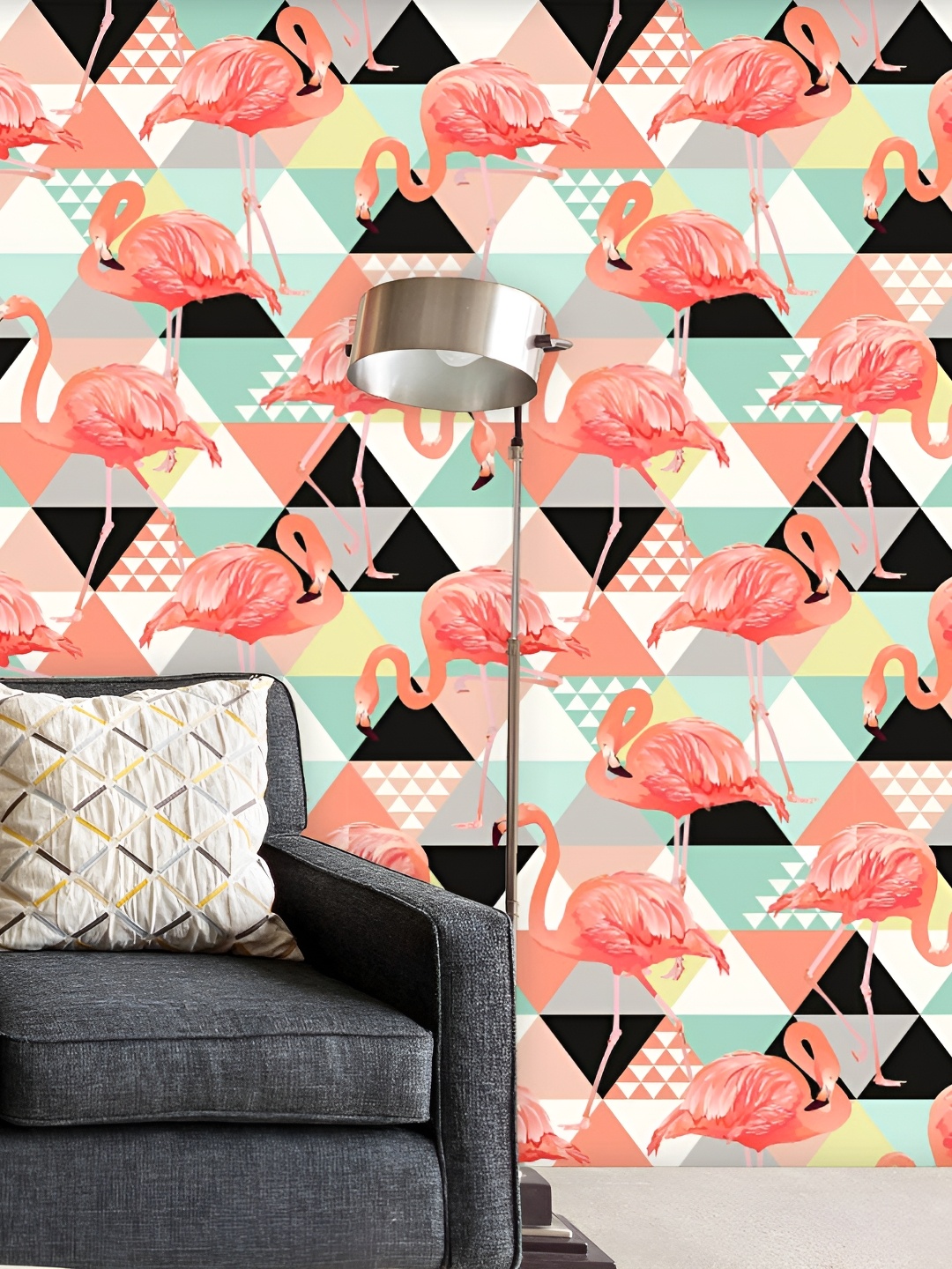 

ArtzFolio Flamingos & Triangles Print Peel & Stick Self-Adhesive Wall Sticker, Multi