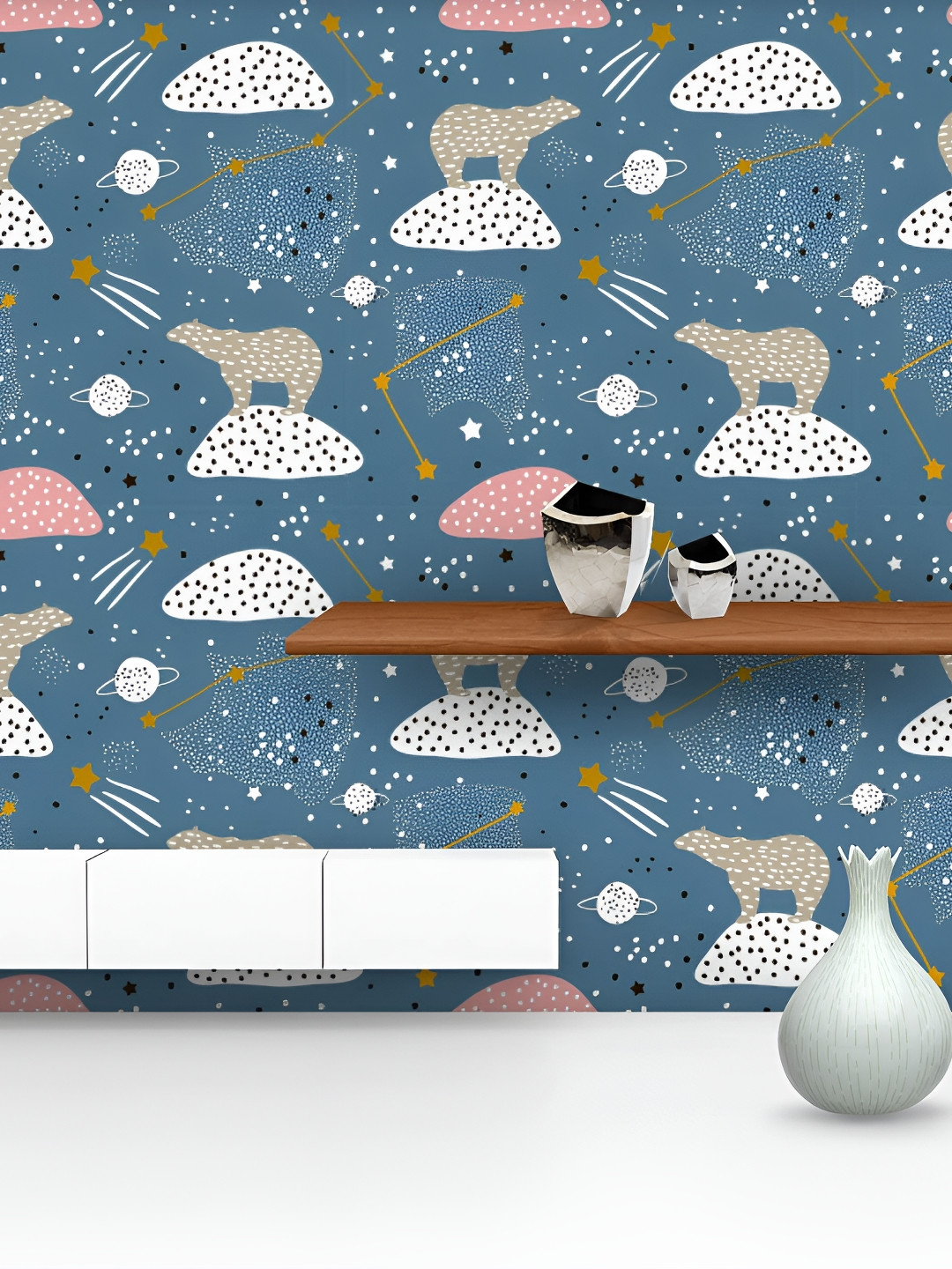 

ArtzFolio Blue & White Polar Bears Printed Peel & Stick Self-Adhesive Wallpaper