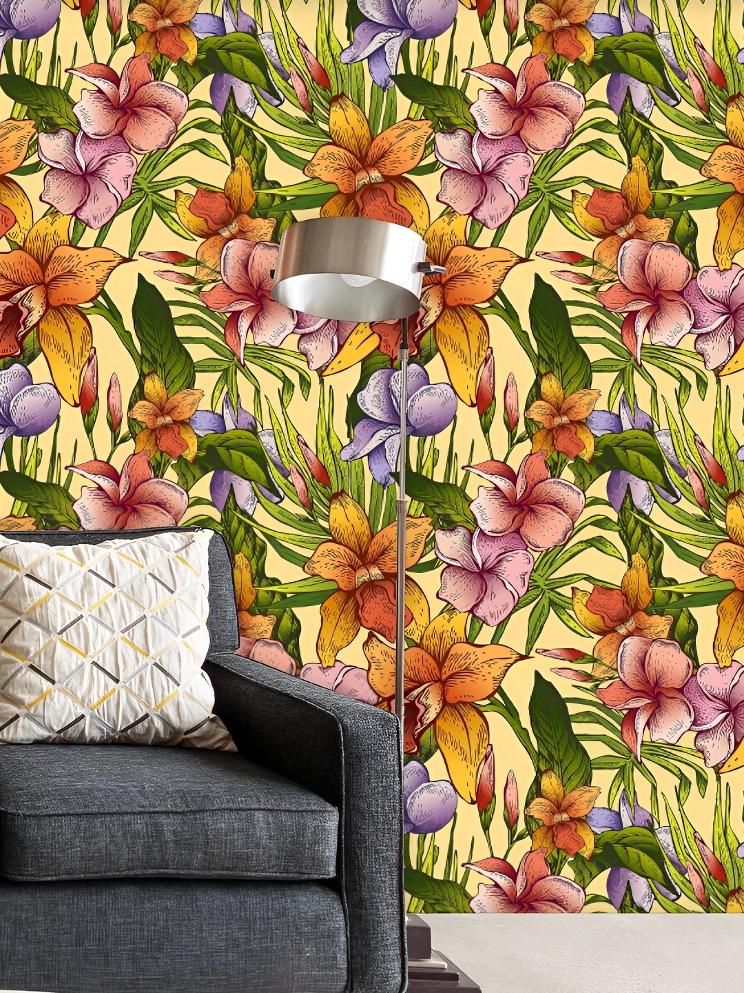 

ArtzFolio Yellow Green Floral Printed Self-Adhesive Water-Resistant Peel & Stick Wallpaper