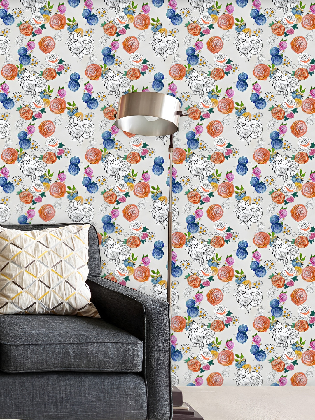 

ArtzFolio Grey & Orange Floral Printed Peel & Stick Self-Adhesive Wallpaper