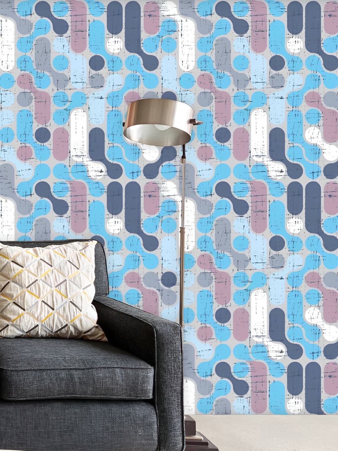 

ArtzFolio Grey & Blue Geometric Peel & Stick Self-Adhesive Wall Sticker