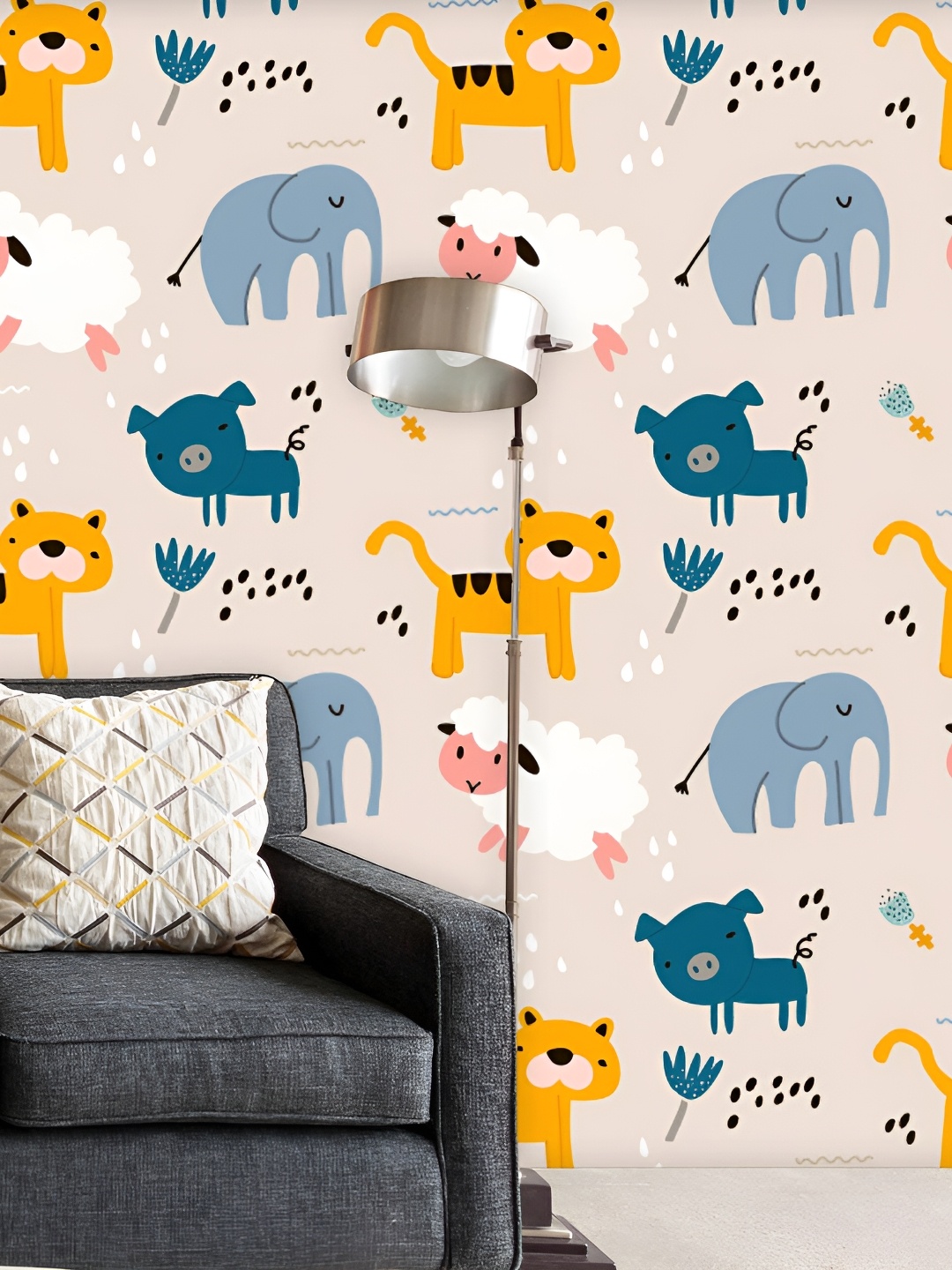 

ArtzFolio Beige & Grey Conversational Printed Peel & Stick Self-Adhesive Wallpaper
