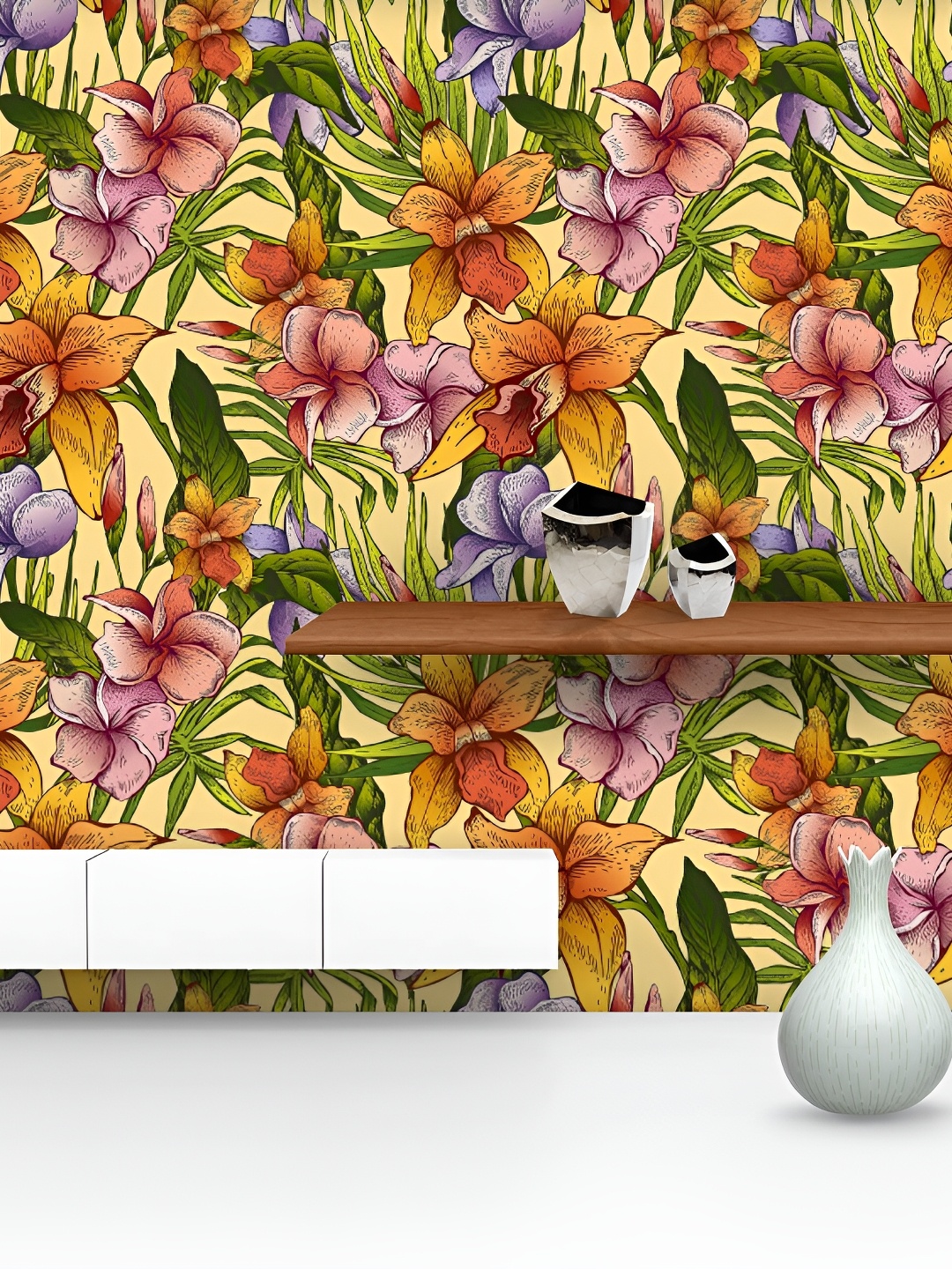 

ArtzFolio Green & Pink Floral Printed Self Adhesive Decals & Wall Sticker