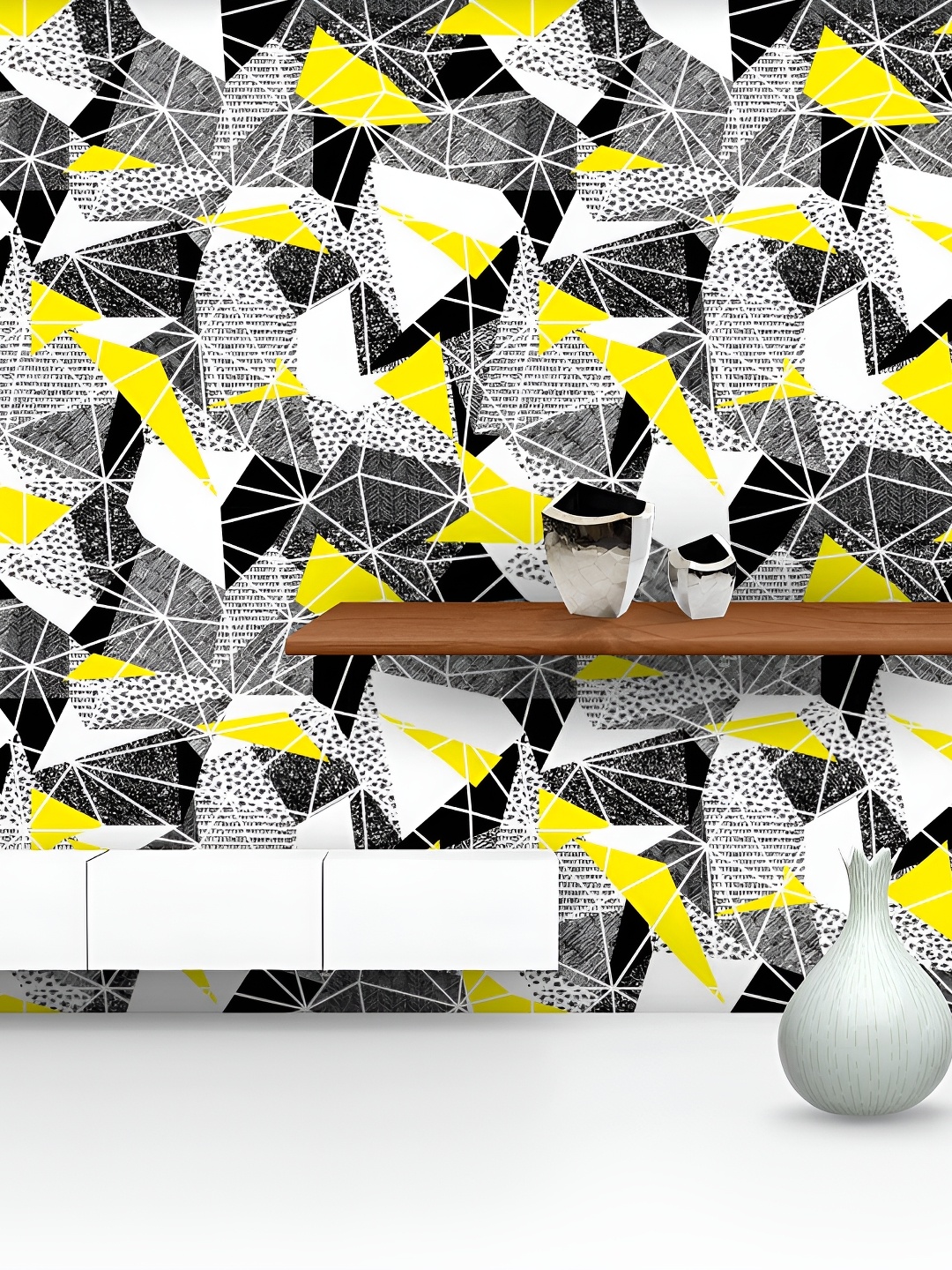 

ArtzFolio Black & Yellow Abstract Printed Self Adhesive Peel & Stick Wallpaper