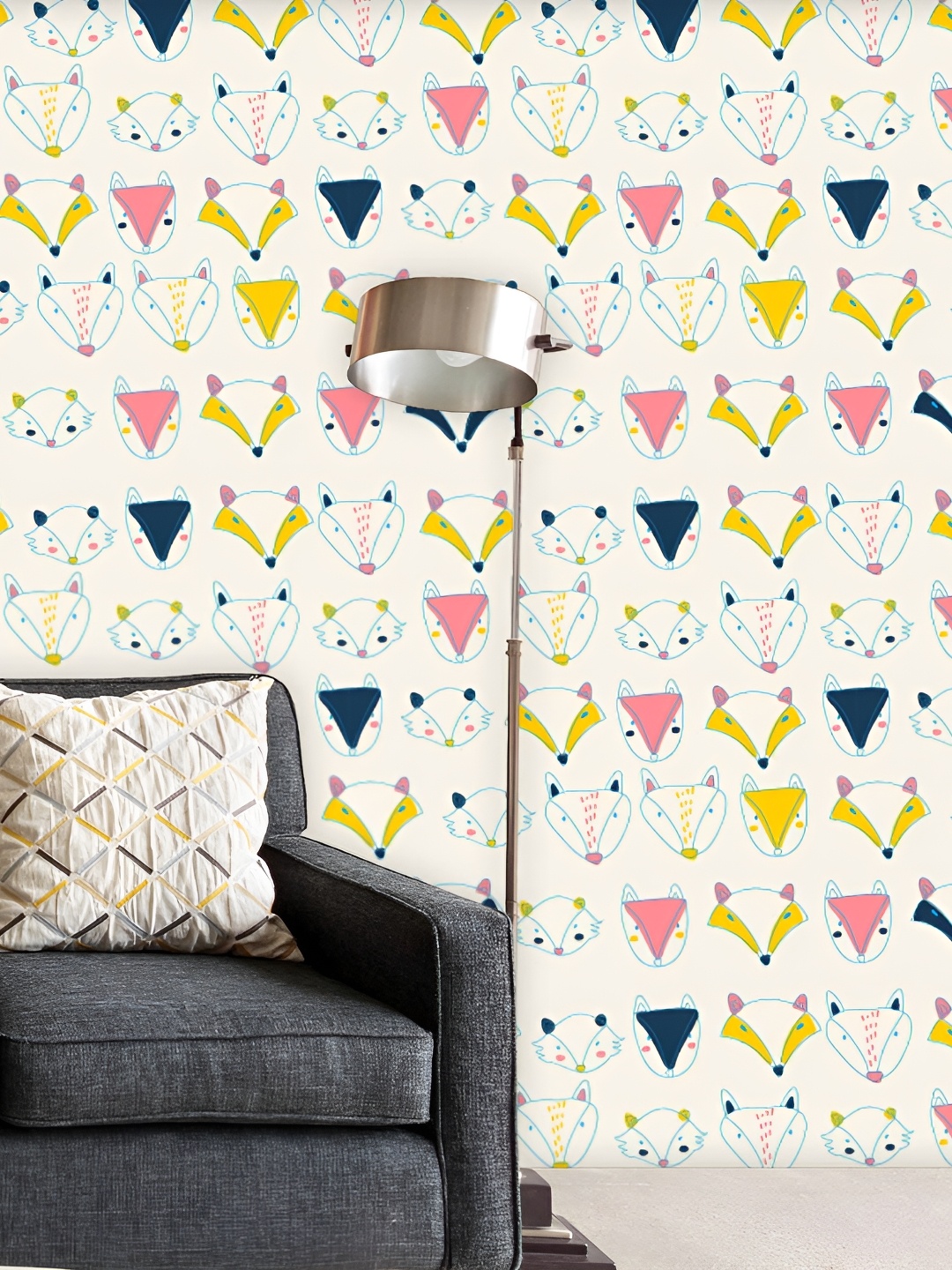 

ArtzFolio Off-White & Yellow Fox-Printed Self-Adhesive Peel & Stick Laminated Wallpaper