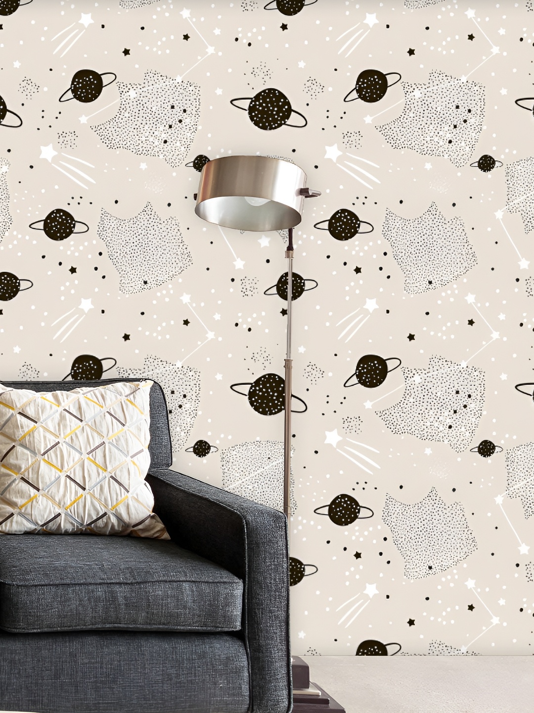 

ArtzFolio Beige & Black Space-Printed Self-Adhesive Peel & Stick Laminated Wallpaper