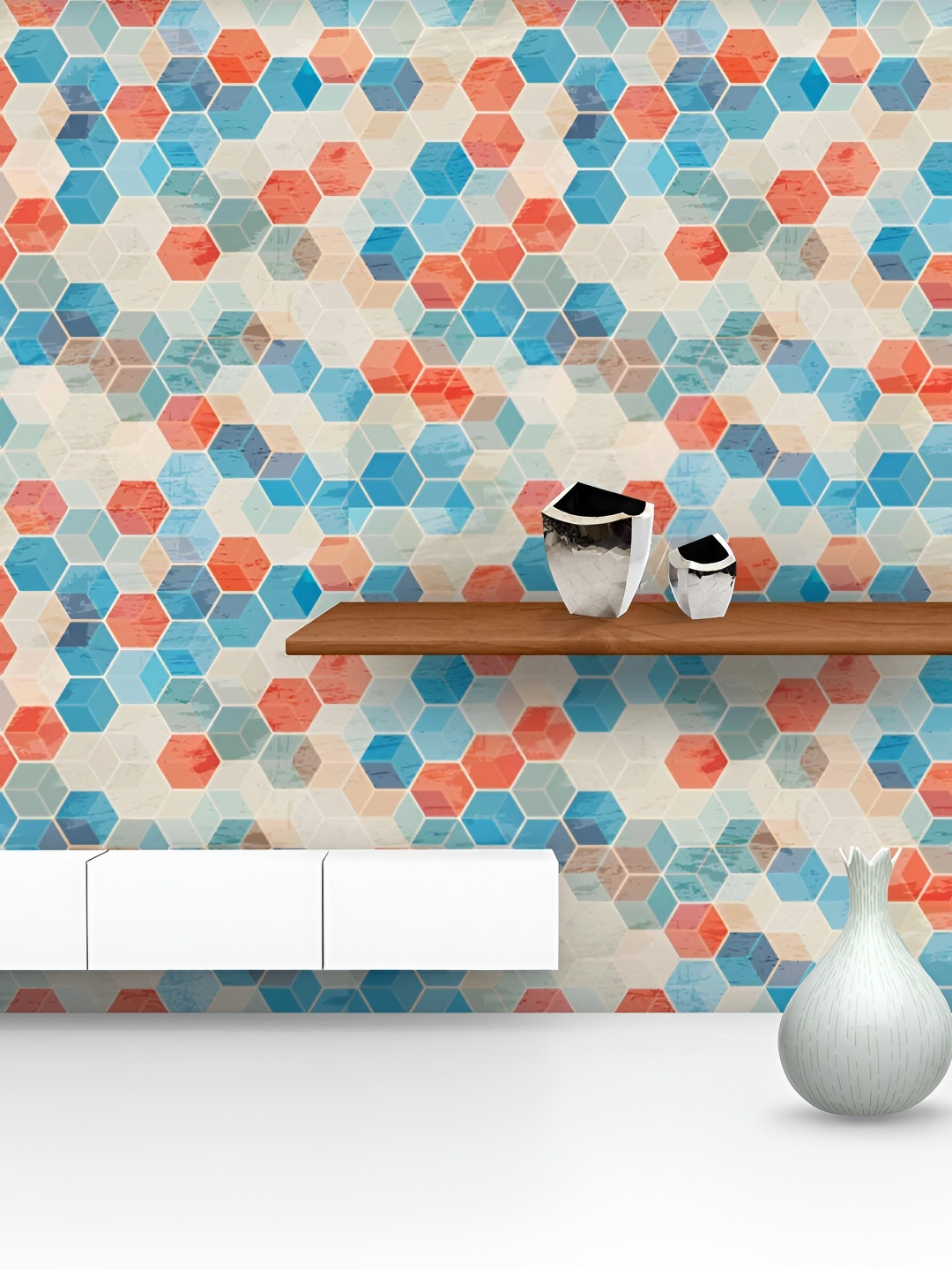 

ArtzFolio Beige & Blue Geometric Peel & Stick Non-PVC Vinyl Self-Adhesive Wall Sticker