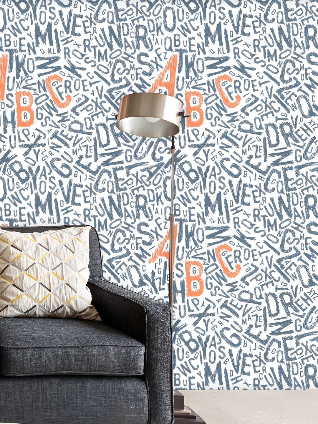 

ArtzFolio white & Blue Alphabets Print Peel & Stick Self-Adhesive Wallpaper