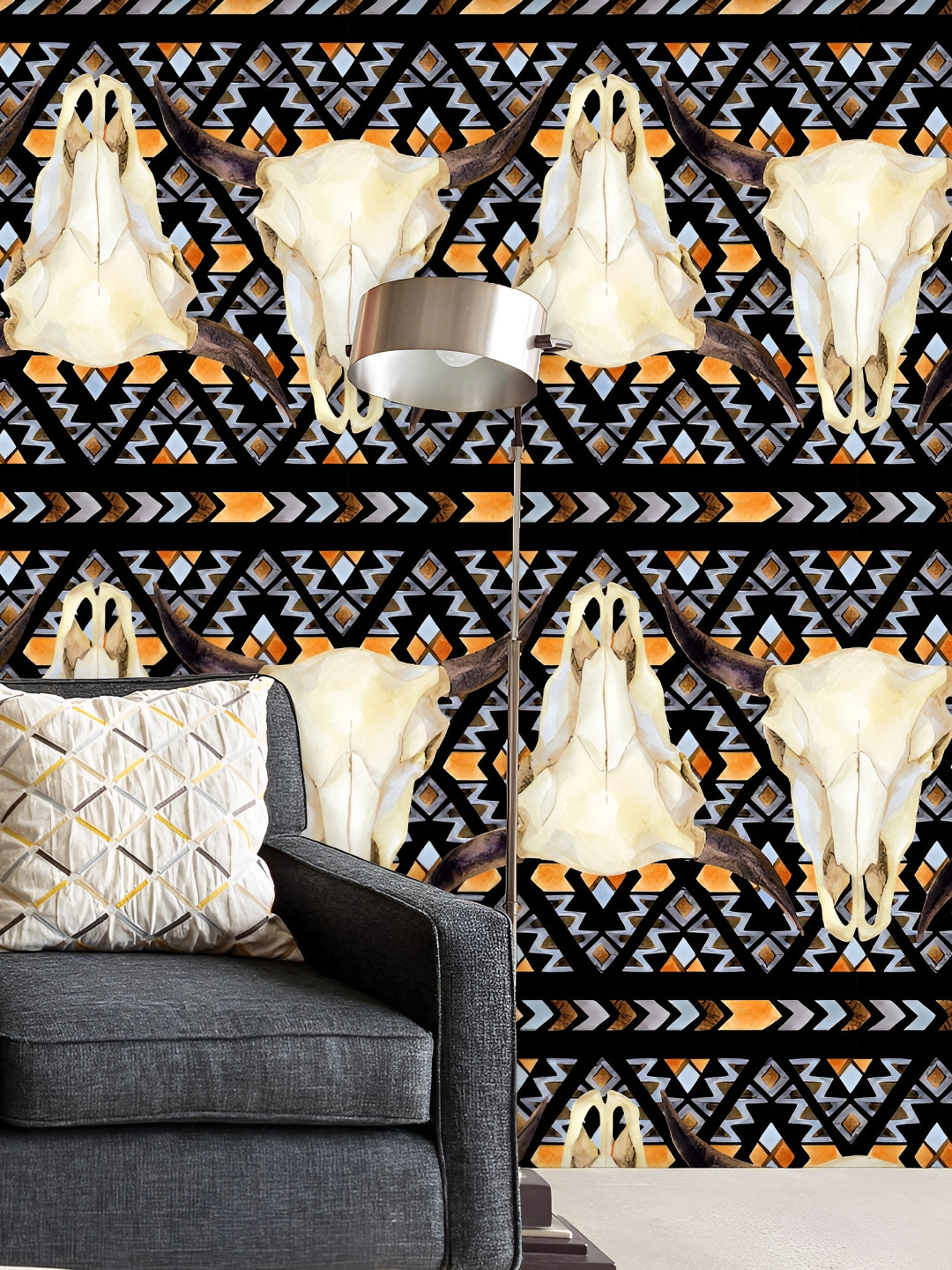 

ArtzFolio Buffalo Skull Print Peel & Stick Non-PVC Vinyl Self-Adhesive Wall Sticker, Multi