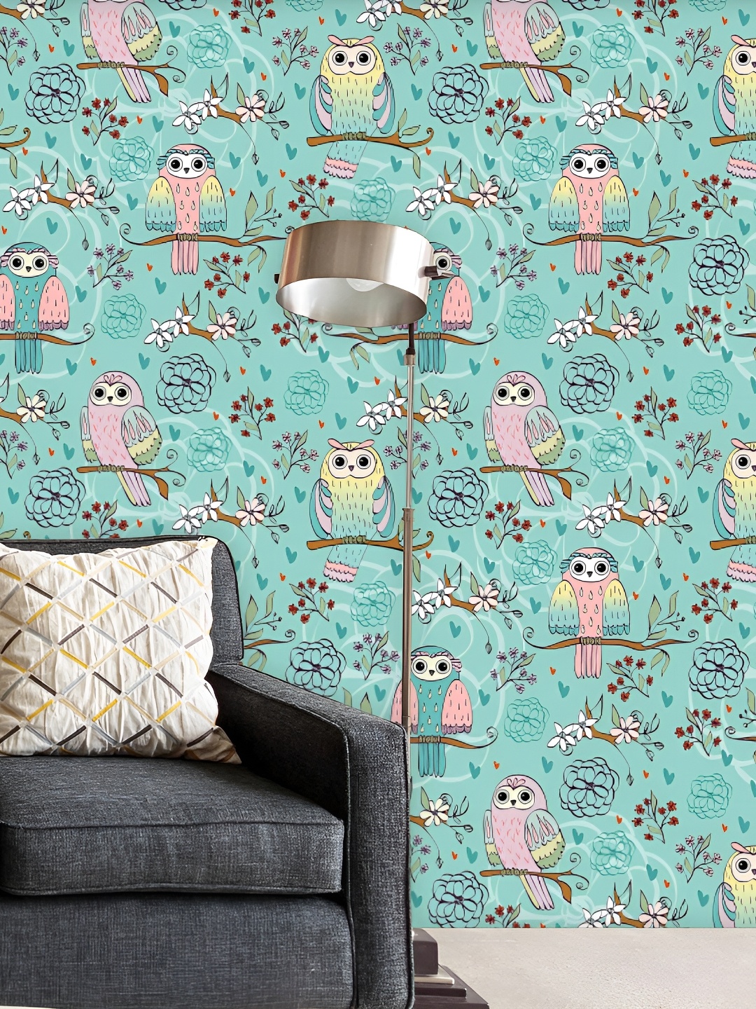 

ArtzFolio Green & Pink Birds Printed Water Resistant Peel & Stick Wallpaper