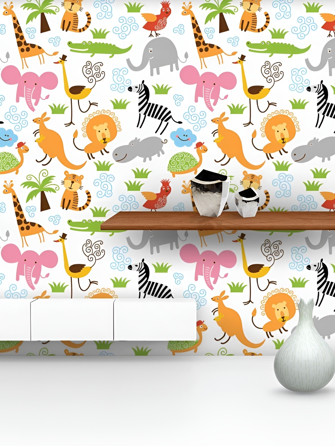 

ArtzFolio Multicolor Animals Printed Easy-to-Peel & Stick Wallpaper, Multi
