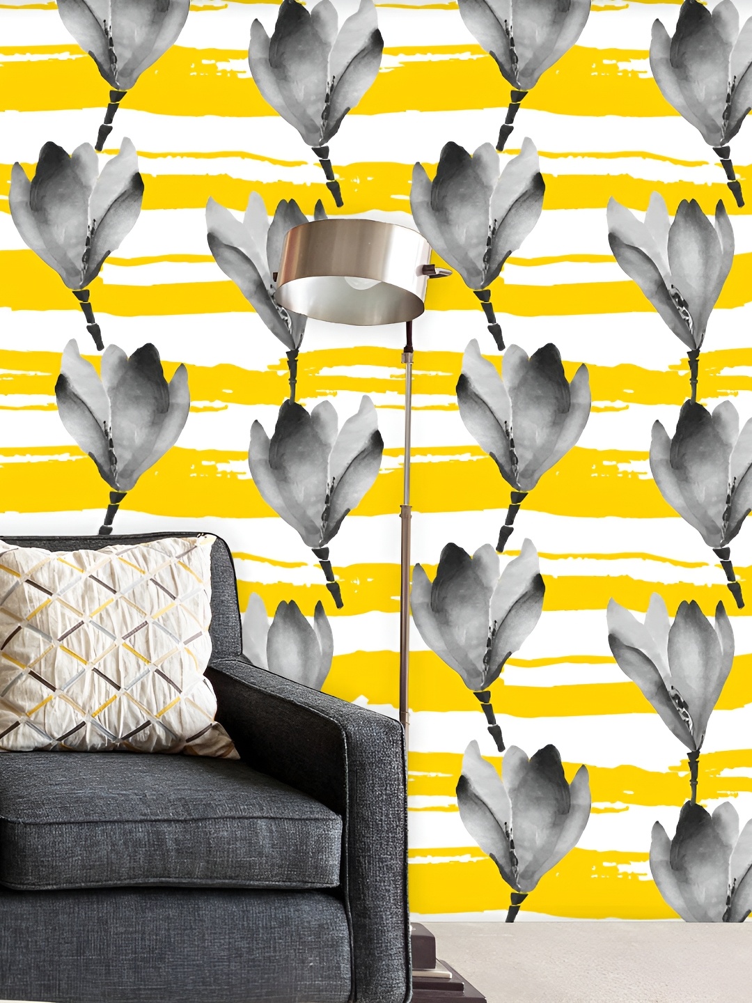 

ArtzFolio Yellow & Grey Floral Printed Self-Adhesive Peel & Stick Wallpaper
