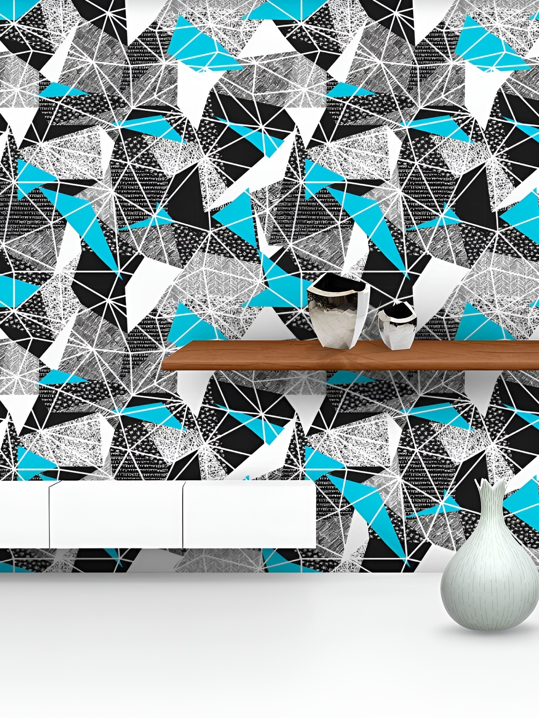 

ArtzFolio Grey & Blue Geometric Printed Water Resistant Peel & Stick Wallpaper