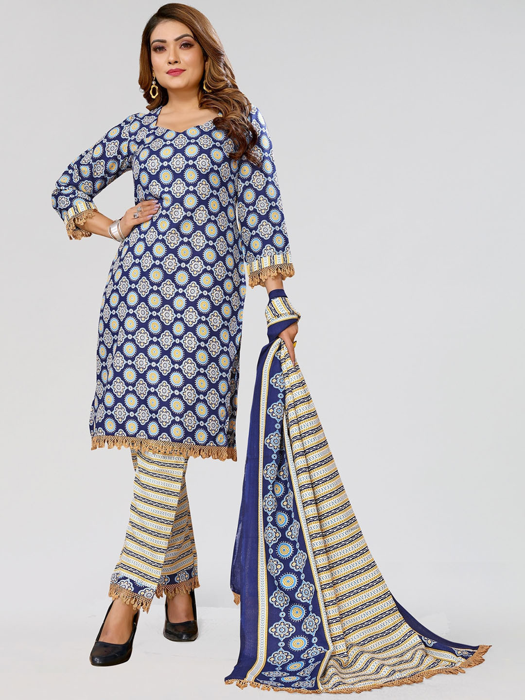 

PYARI - A style for every story Geometric Printed Kurta & Trousers With Dupatta, Blue