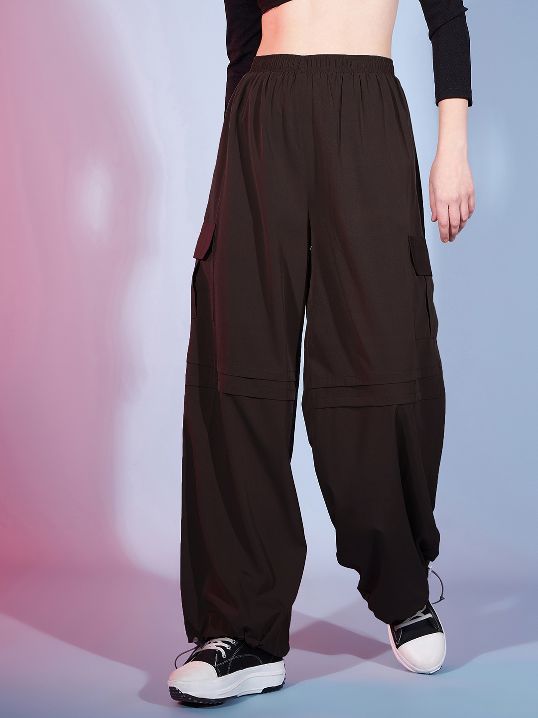 

DressBerry Women Relaxed Loose Fit High-Rise Easy Wash Joggers, Brown