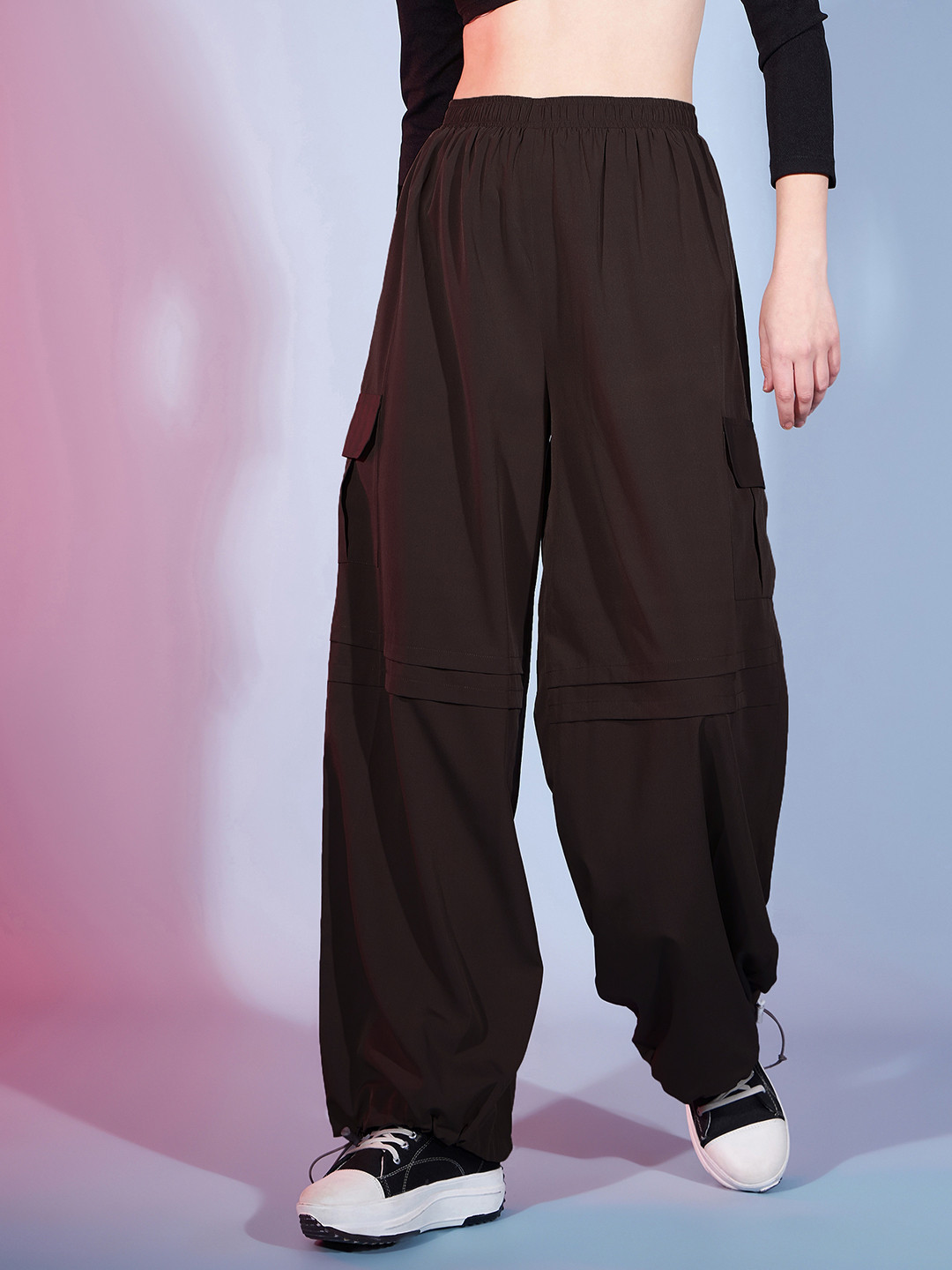 

DressBerry Women Relaxed Loose Fit High-Rise Easy Wash Joggers Trousers, Brown