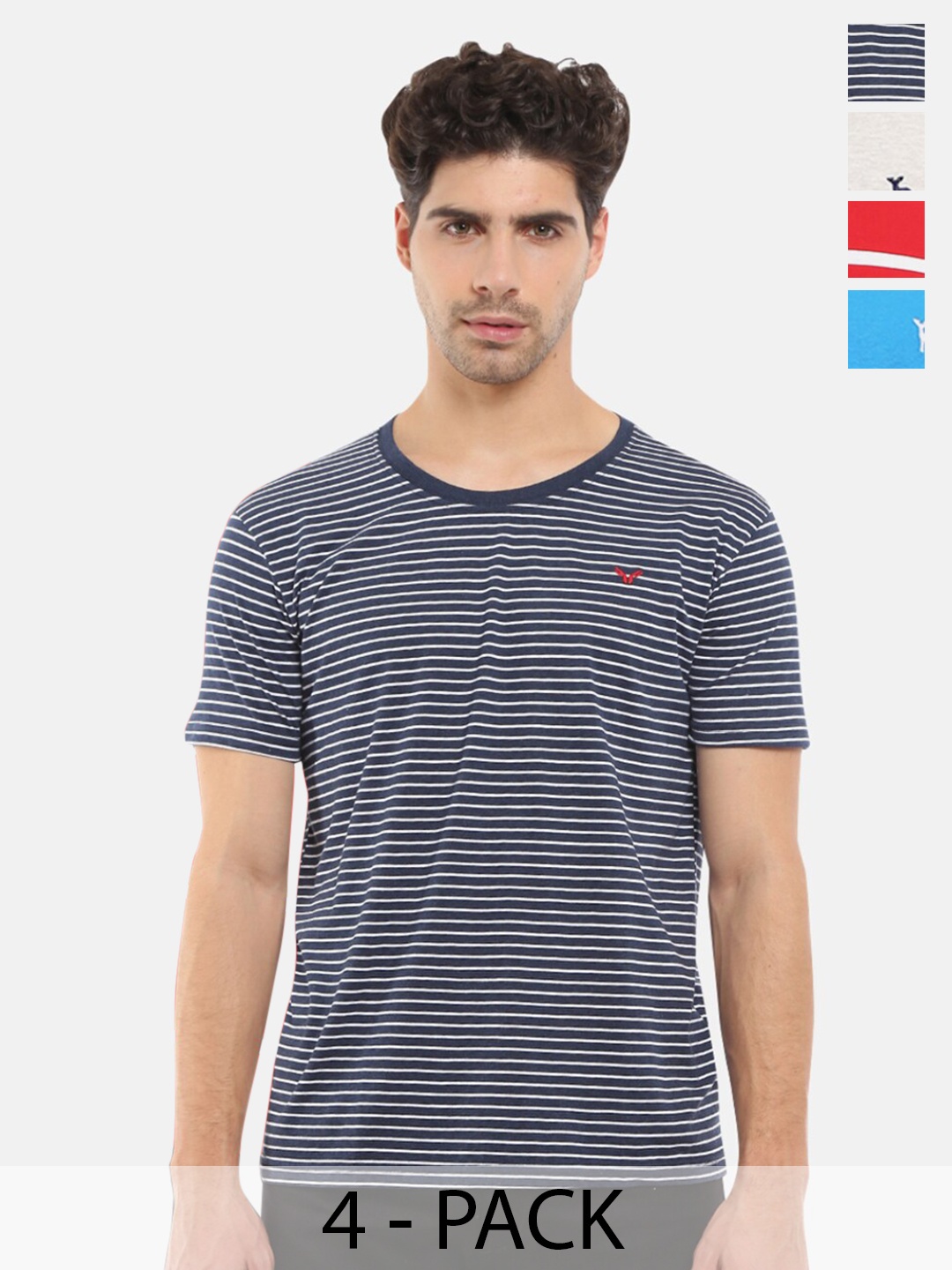 

V-Mart Men 4 Striped T-shirt, Blue