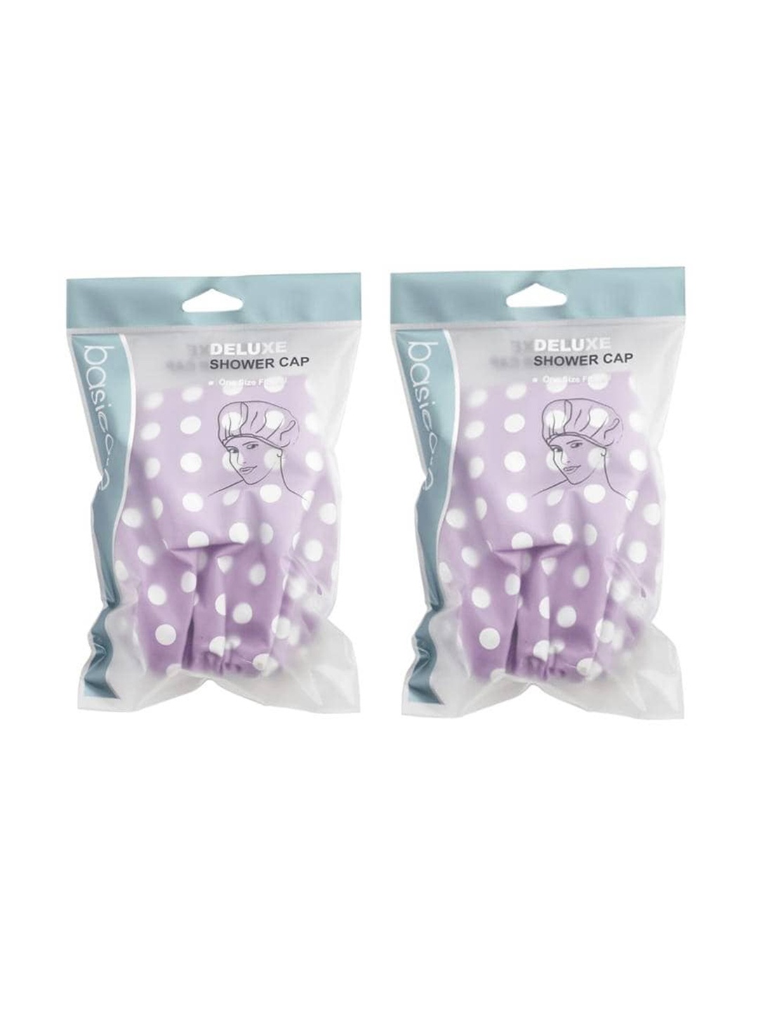 

basicare 2-Pcs Polka Dot Printed Shower Caps, Purple