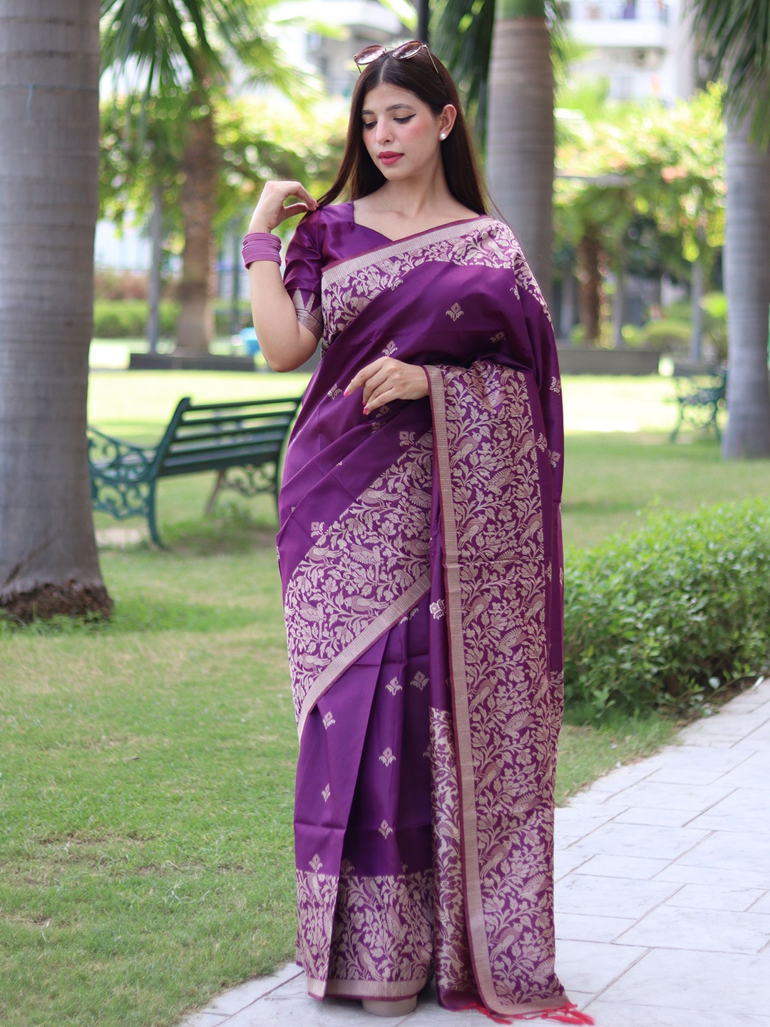 

LeeliPeeri Designer Ethnic Motifs Woven Design Zari Bhagalpuri Saree, Violet