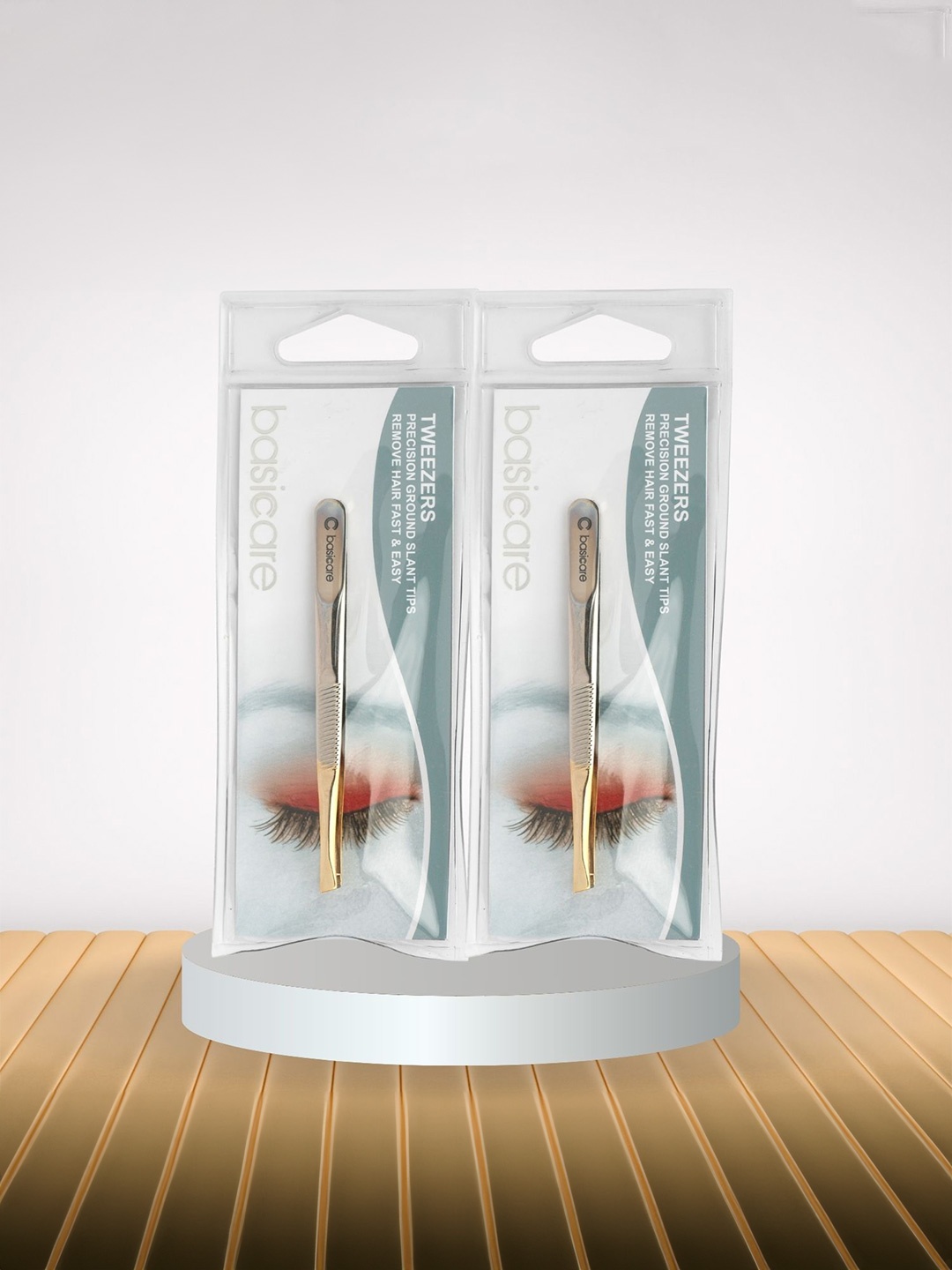 

basicare Set Of 2 Stainless Steel Gold Plated Tip Tweezer, Silver
