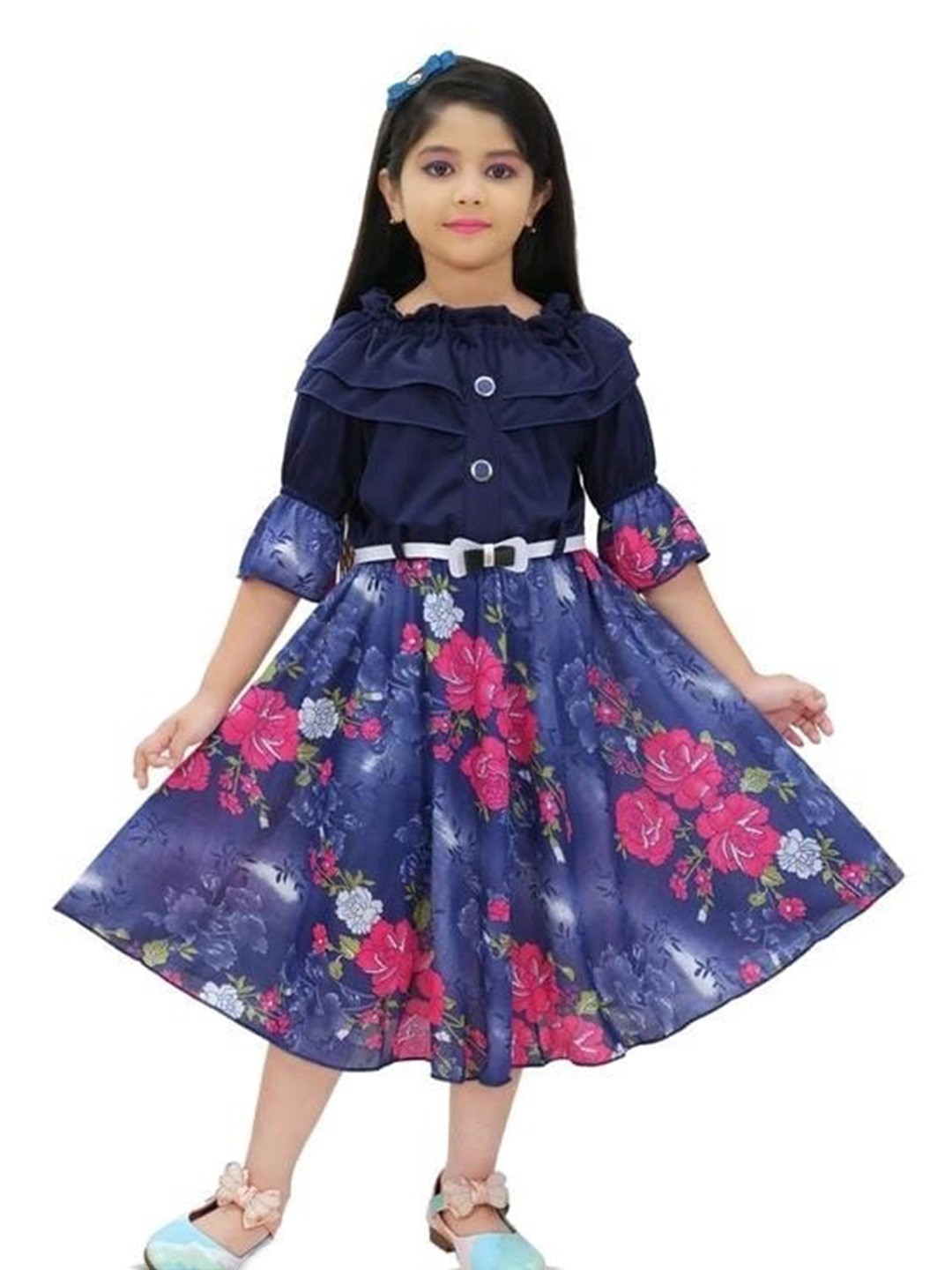 

BAESD Floral Print Fit & Flare Dress, Navy blue