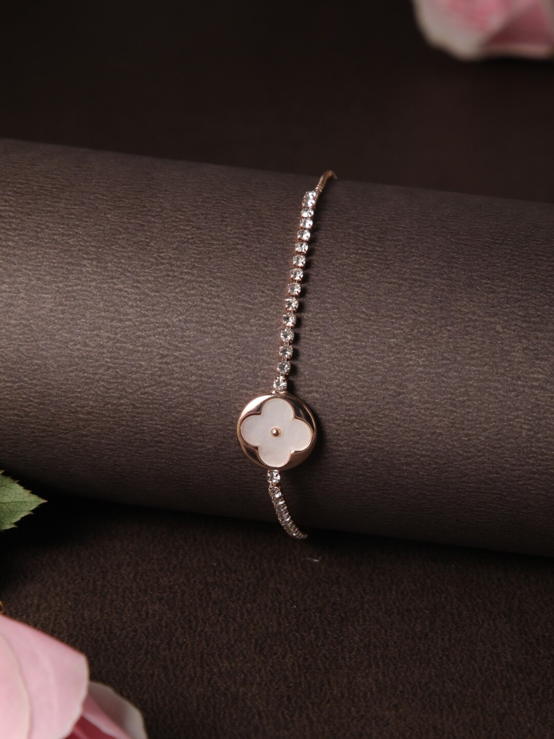 

Zeraki Jewels Stainless Steel Rose Gold-Plated Stones Studded Wraparound Bracelet