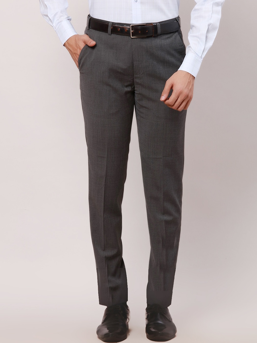 

Park Avenue Men Textured Slim Fit Mid-Rise Formal Trousers, Grey