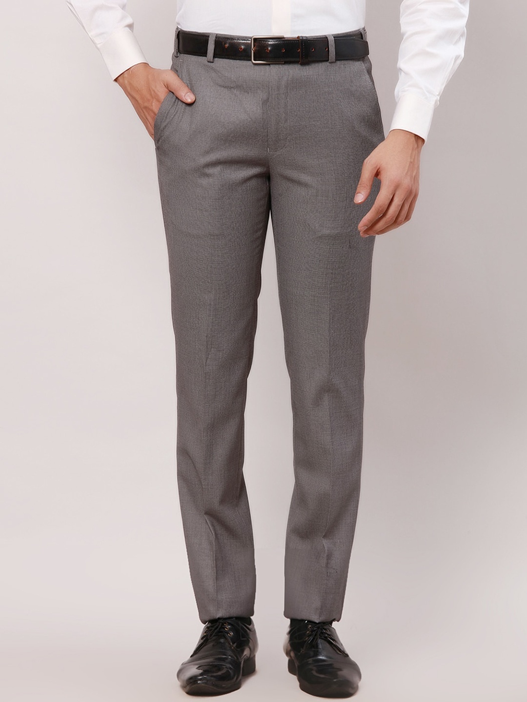 

Park Avenue Men Textured Slim Fit Mid-Rise Formal Trousers, Grey