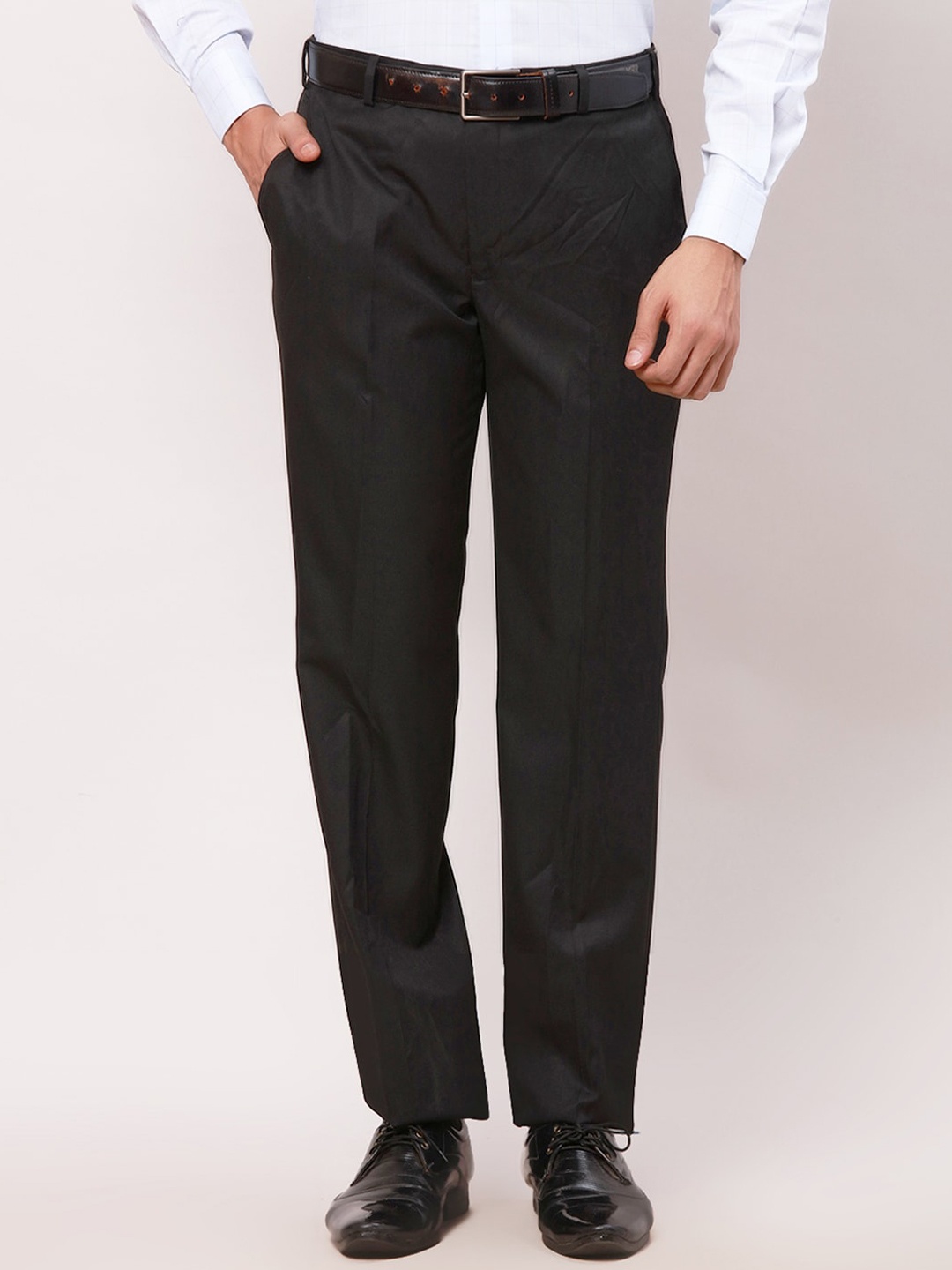 

Park Avenue Men Regular Fit Mid-Rise Formal Trousers, Black