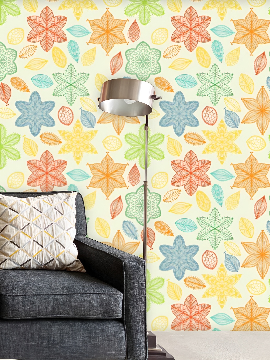 

ArtzFolio Cream & Green Printed Self-Adhesive Peel & Stick Laminated Wallpaper