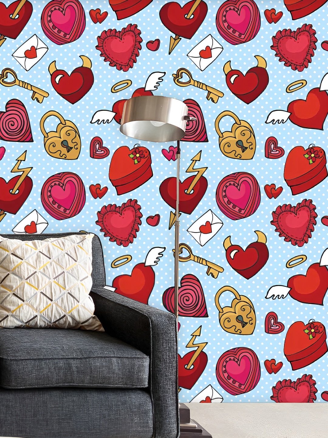 

ArtzFolio Turquoise Blue and Red Non-PVC Self-Adhesive Peel & Stick Wallpaper Sticker