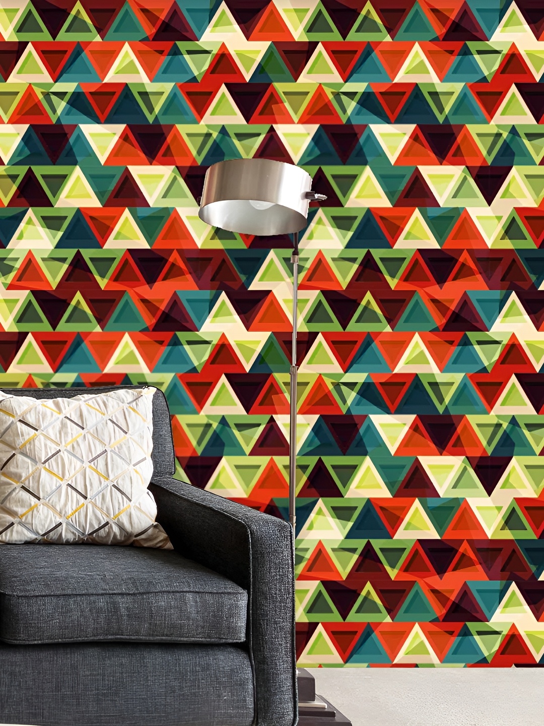 

ArtzFolio Green & Red Traingles Printed Self-Adhesive Peel & Stick Wallpaper