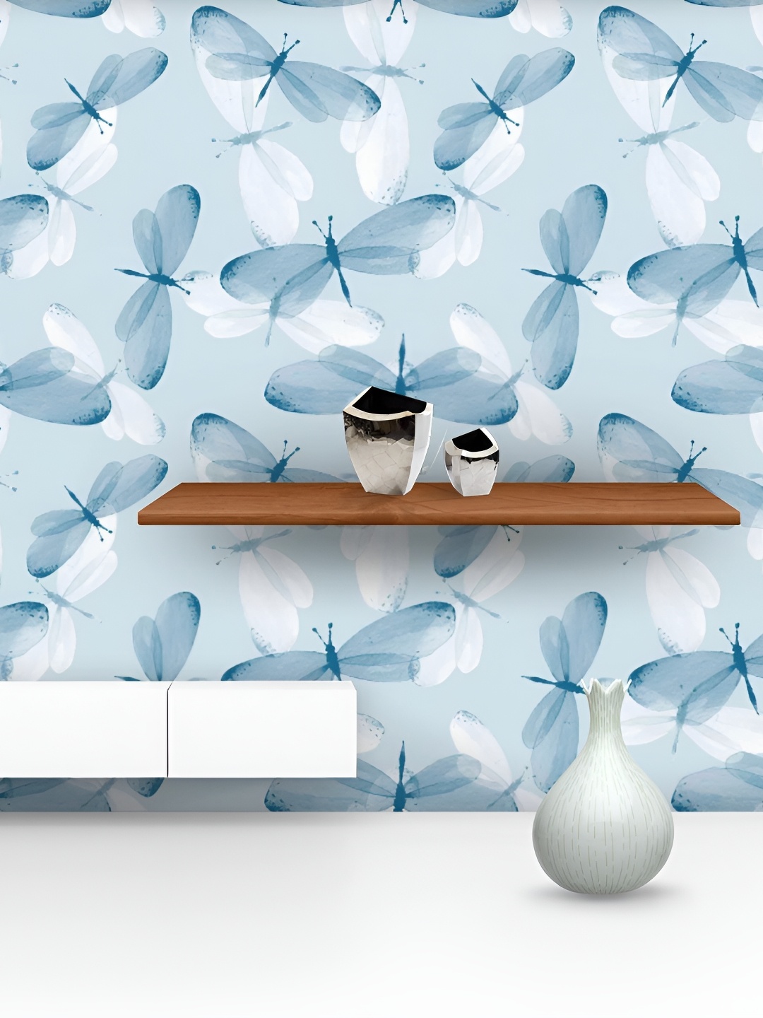 

ArtzFolio Blue & White Butterfly Printed Water Resistant Peel & Stick Wallpaper