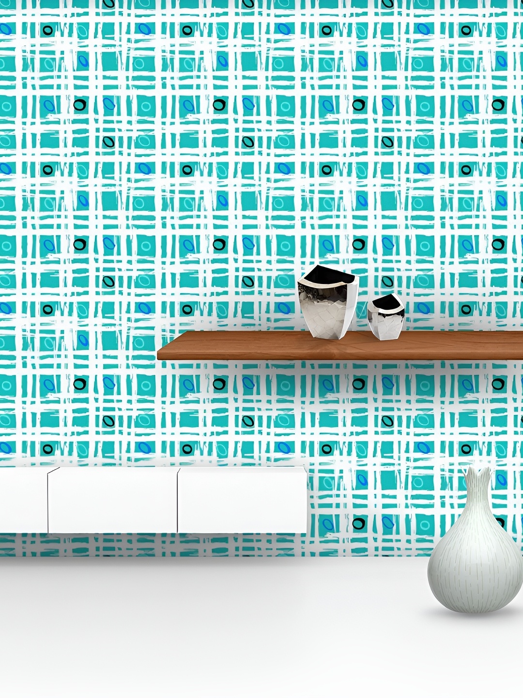 

ArtzFolio Sea Green & White Checked Peel & Stick Self-Adhesive Wall Sticker