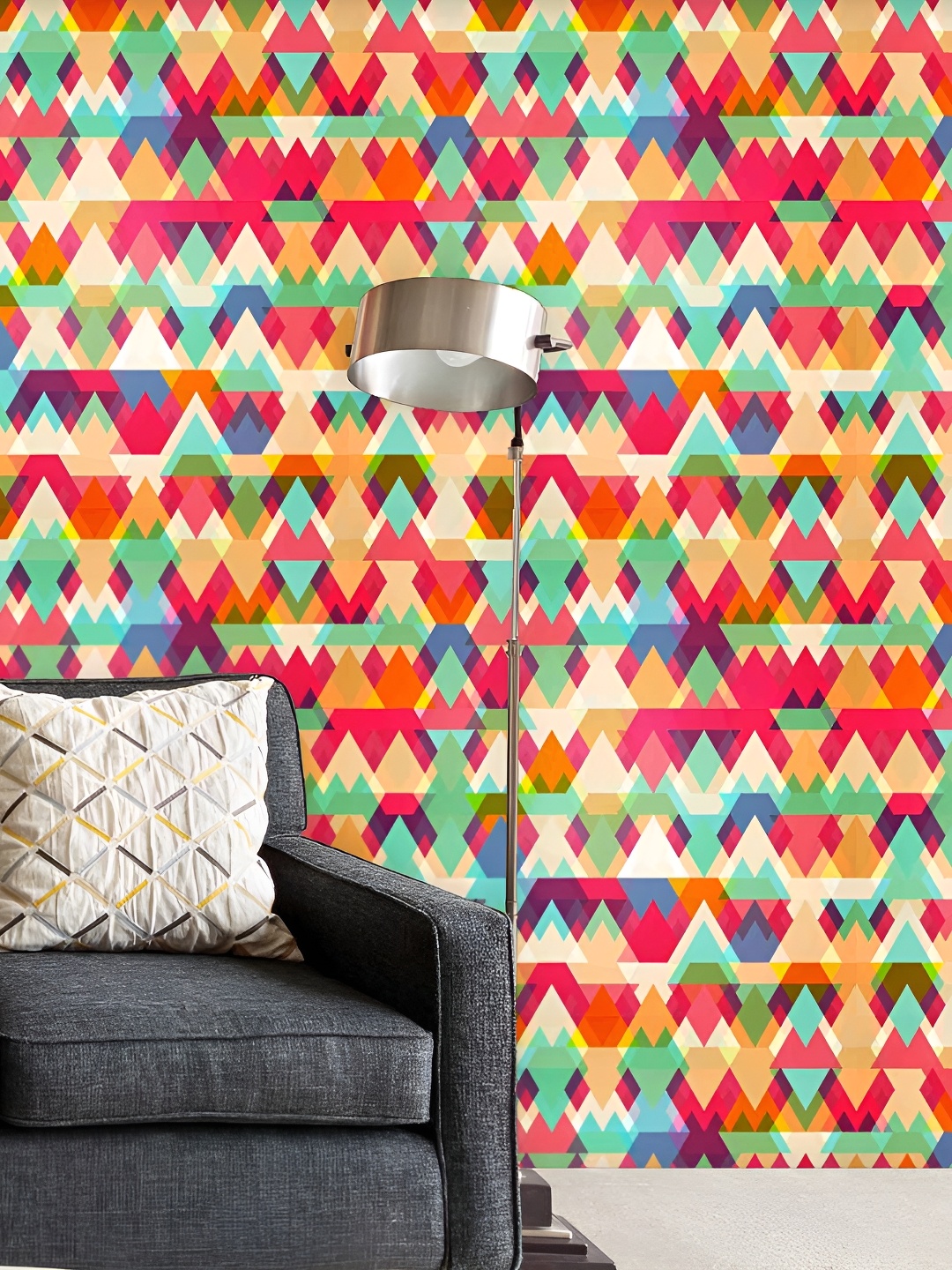 

ArtzFolio Green & Pink Triangles Printed Self-Adhesive Peel & Stick Wall Stickers