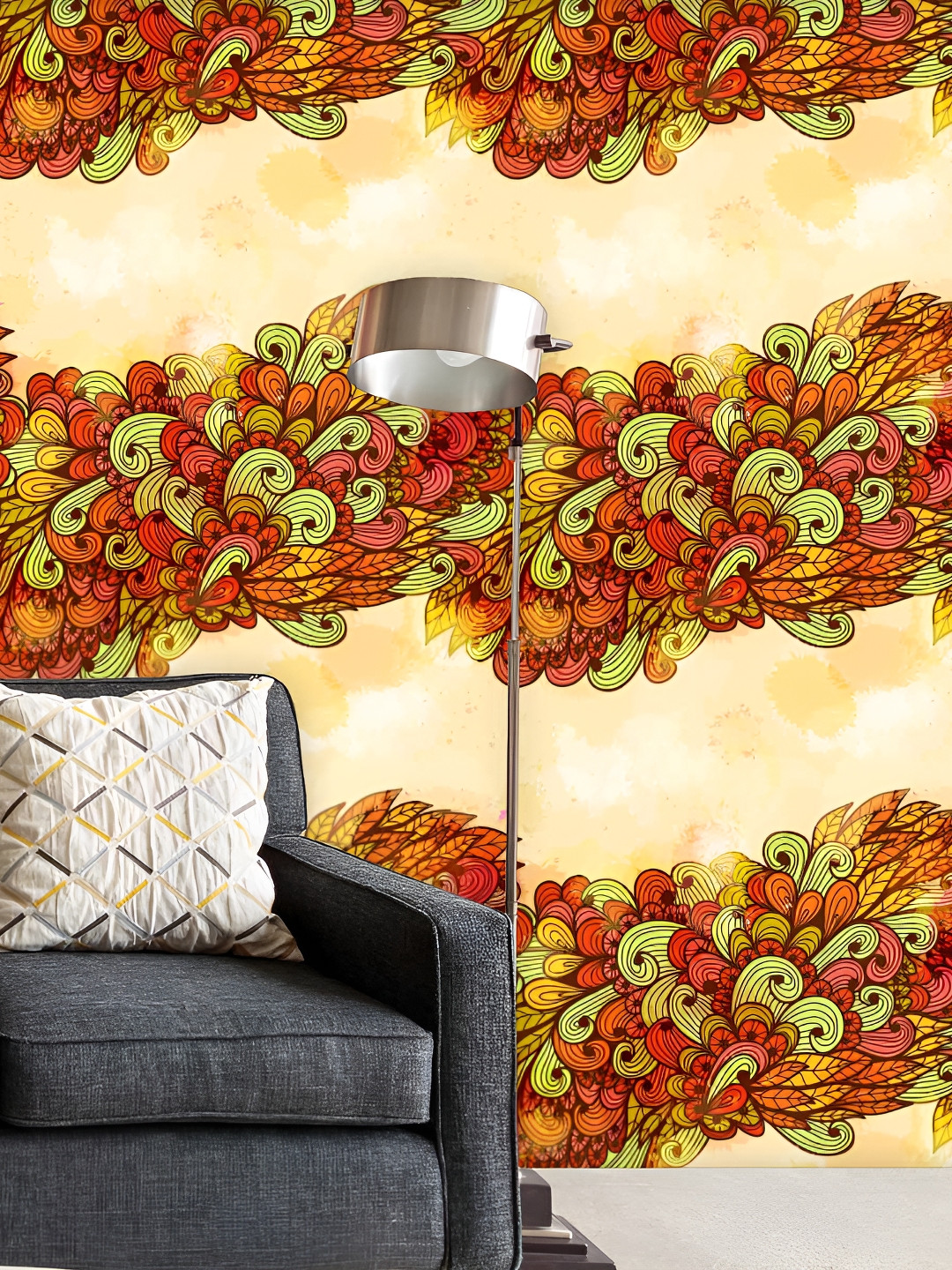 

ArtzFolio Yellow & Red Floral Printed Self-Adhesive Peel & Stick Laminated Wallpaper