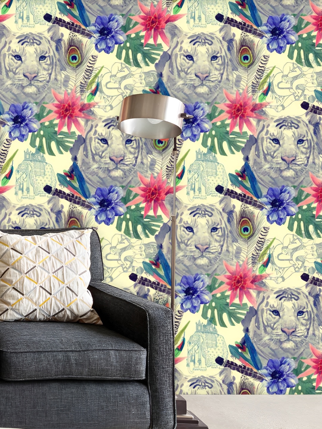 

ArtzFolio Beige & Grey Floral Printed Self-Adhesive Peel & Stick Wallpaper