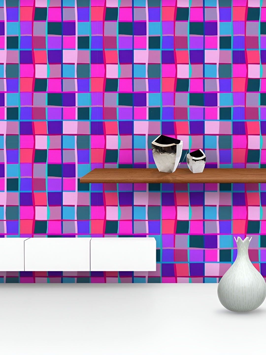 

ArtzFolio Pink & Blue Brushstrokes and Striped Self-Adhesive Peel & Stick Wallpaper