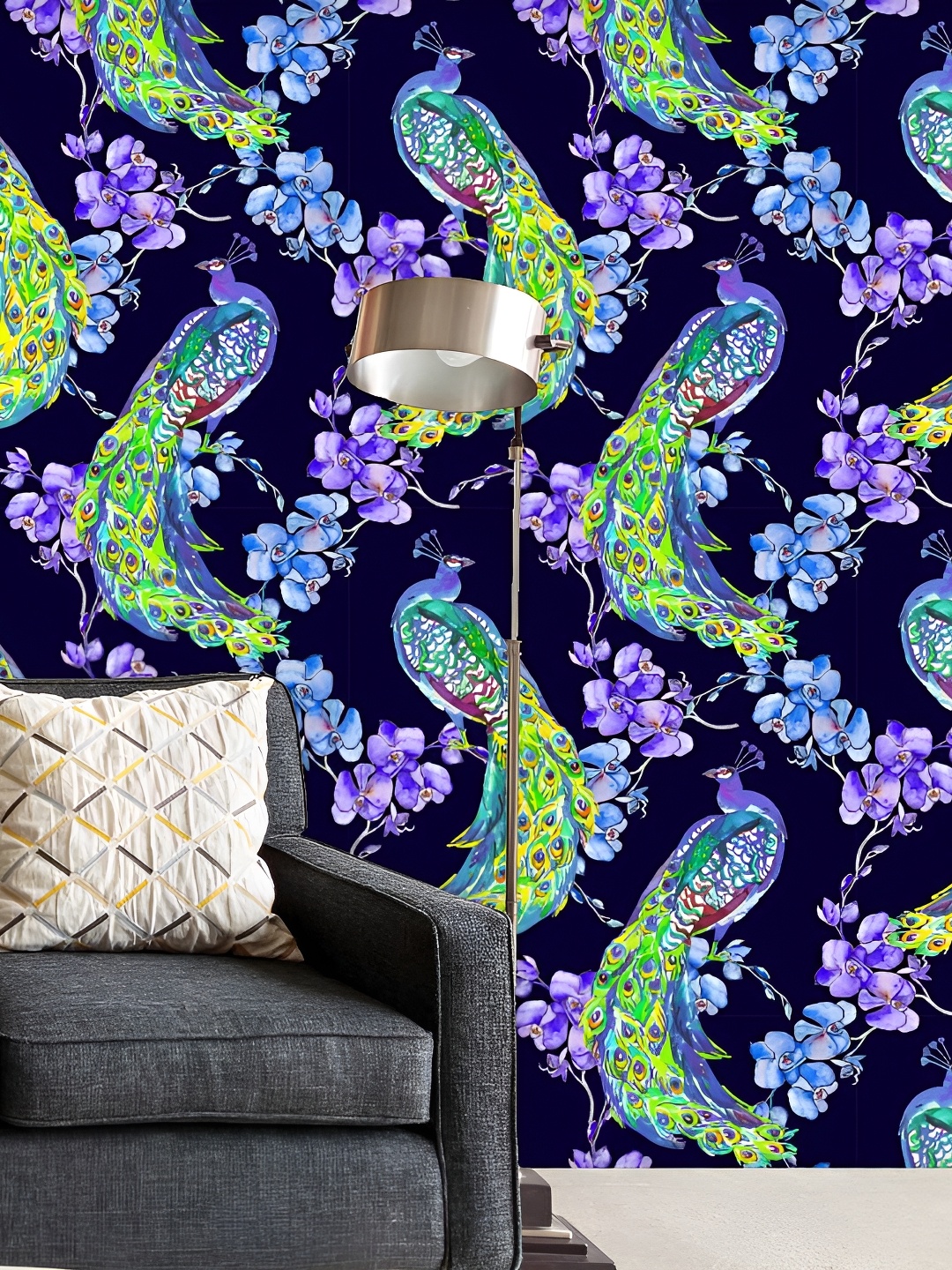 

ArtzFolio Navy Blue & Green Peacock Printed Self Adhesive Wallpaper