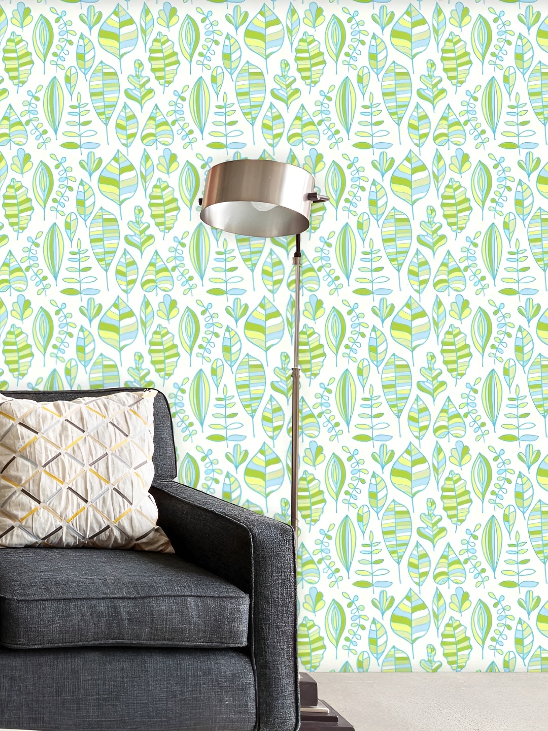 

ArtzFolio Green & White Leaf Printed Peel & Stick Wallpaper