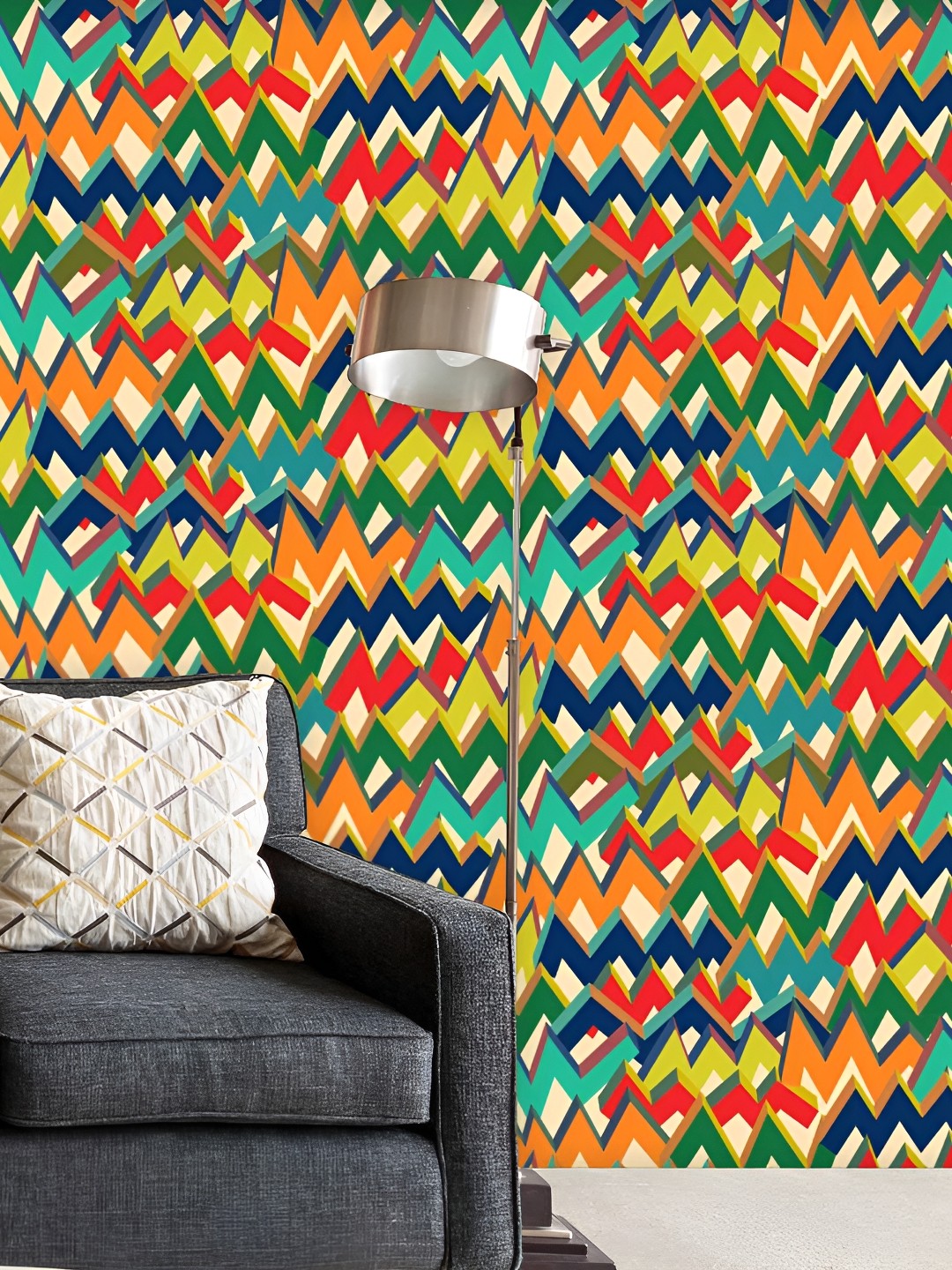 

ArtzFolio Green & Orange Coloured Zigzag Printed Self-Adhesive Peel & Stick Wall Stickers